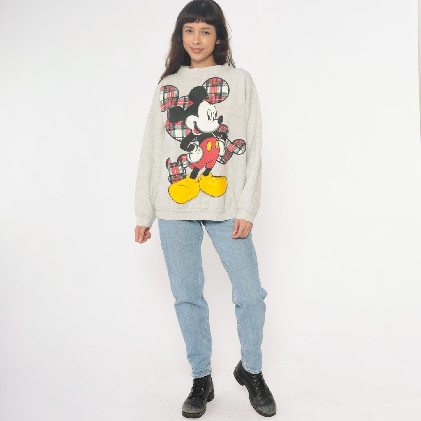 90s Mickey Unlimited Sweatshirt Grey Plaid Graphic Crewneck Extra Large XL