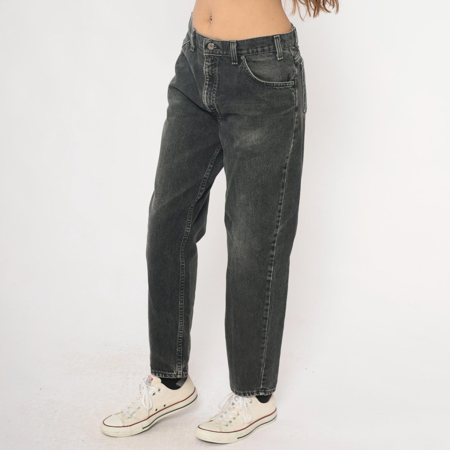 90s Levi's 550 Black Faded Denim High Waist Straight Leg Jeans 33