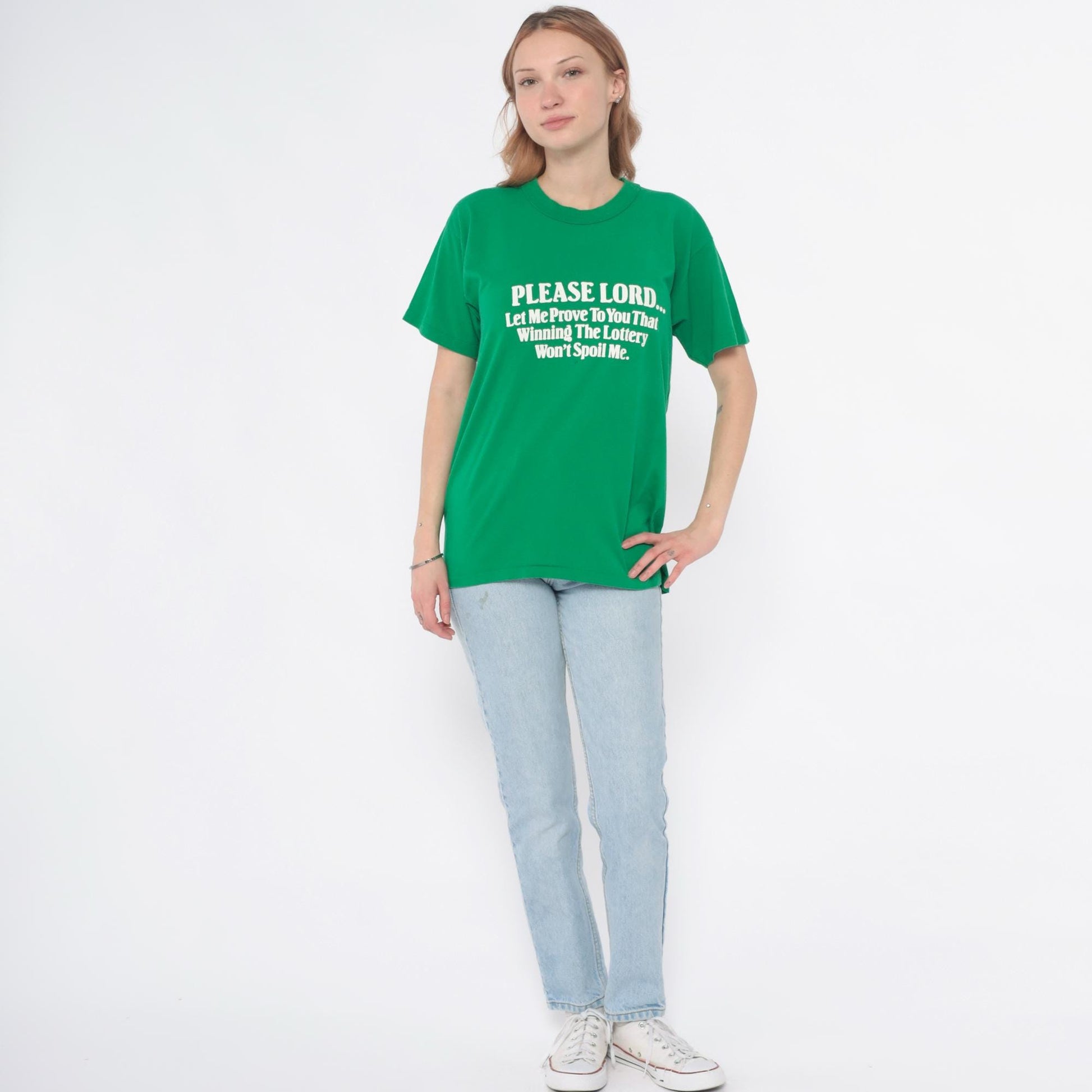 80s Kelly Green Lottery Prayer Graphic Tee Cotton Large L