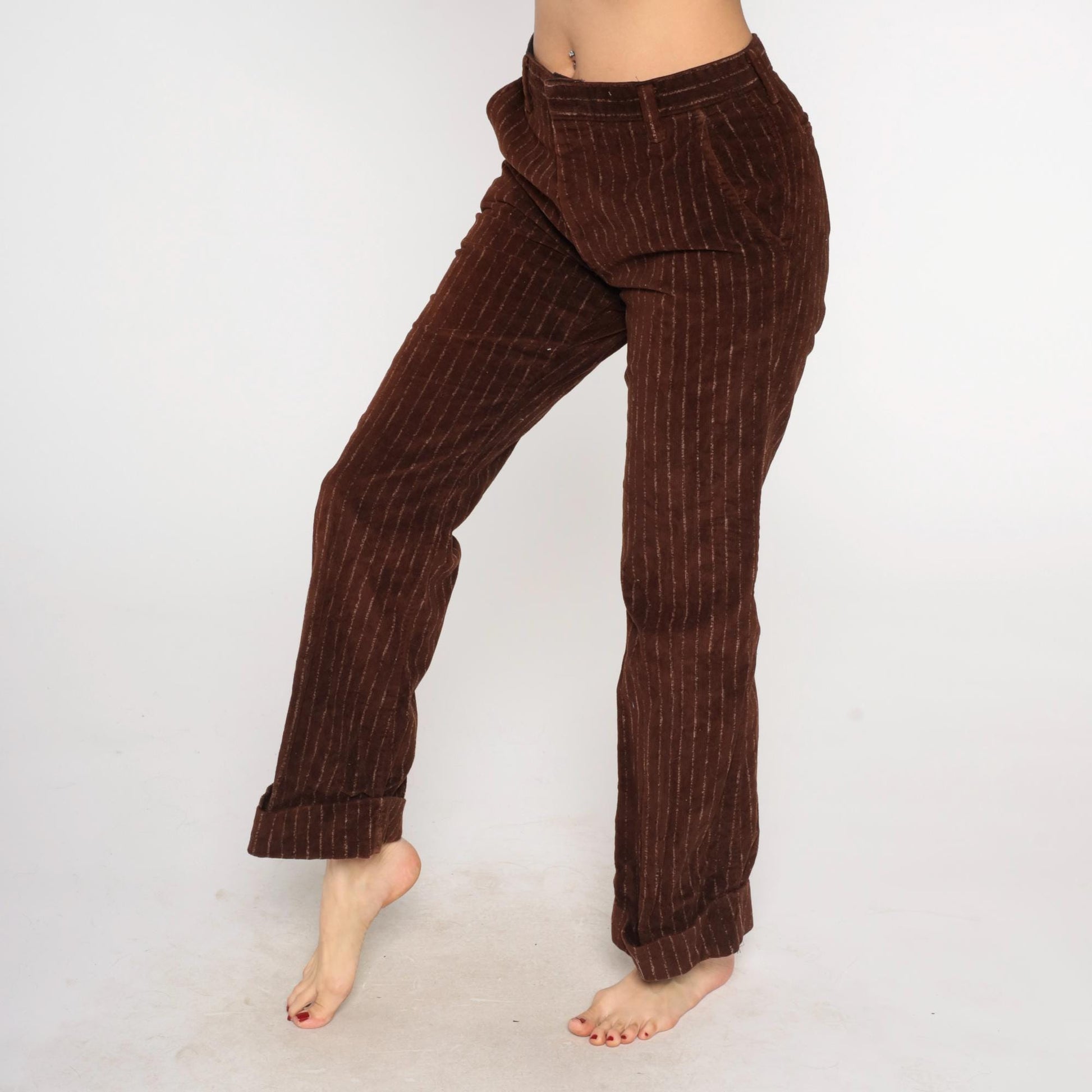 70s Farah Corduroy Pants Brown Pinstripe High Rise Straight Leg Waist 32
