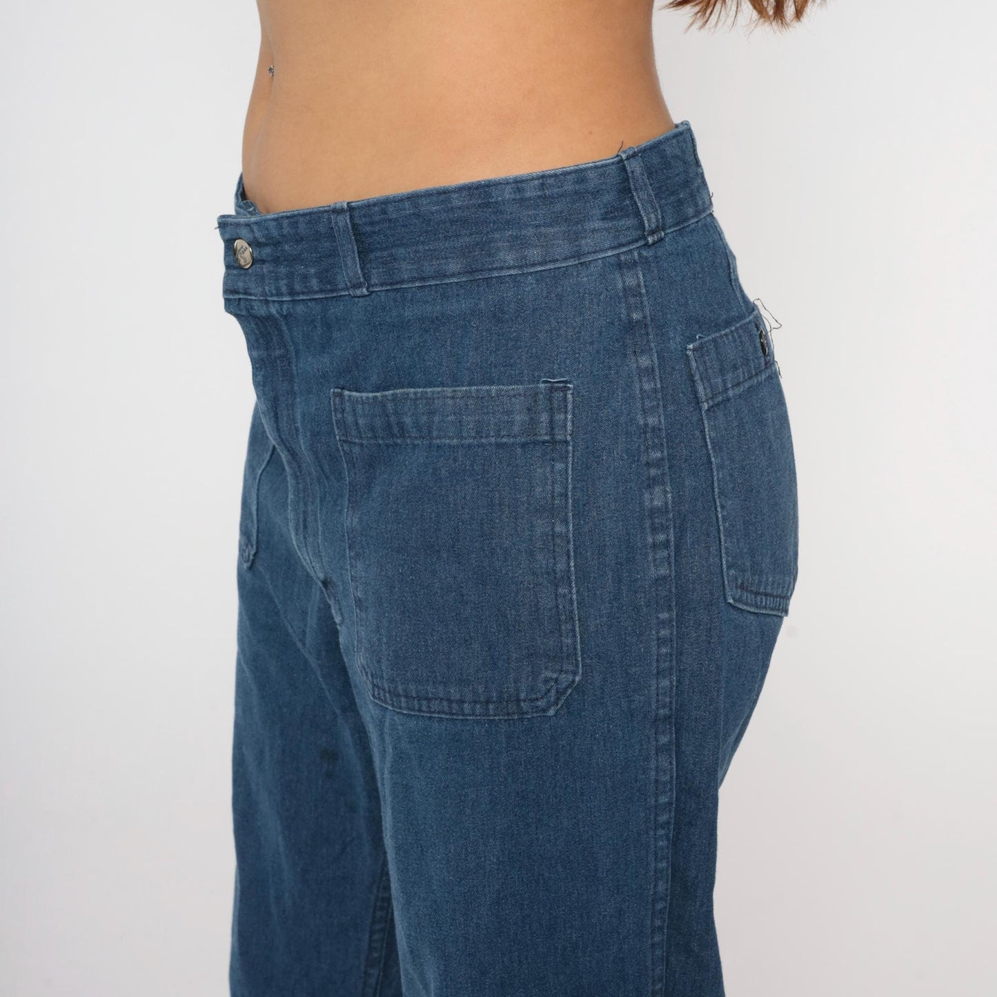 70s Seafarer High Rise Straight Leg Denim Jeans Blue Cotton Large L