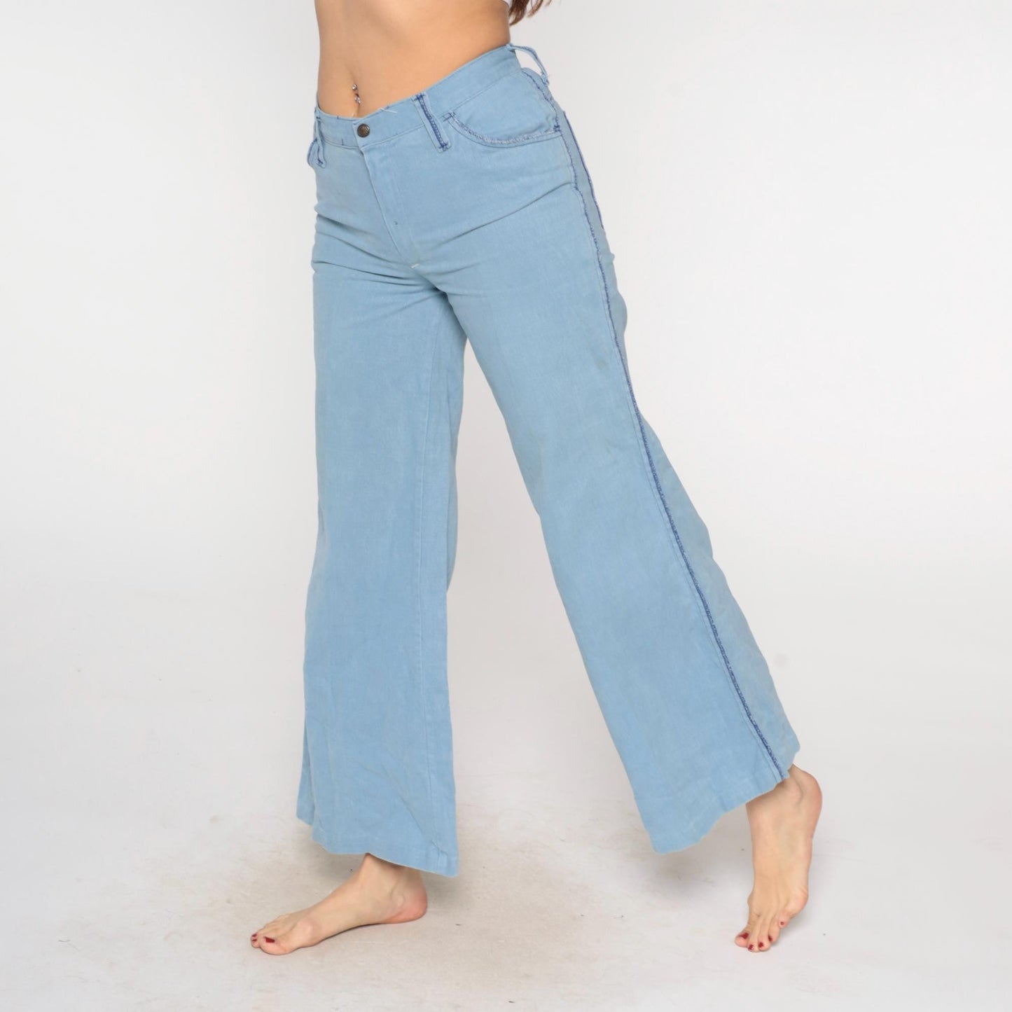 80s Sears Light Blue Denim Bell Bottom Jeans High Waist Flare Small S