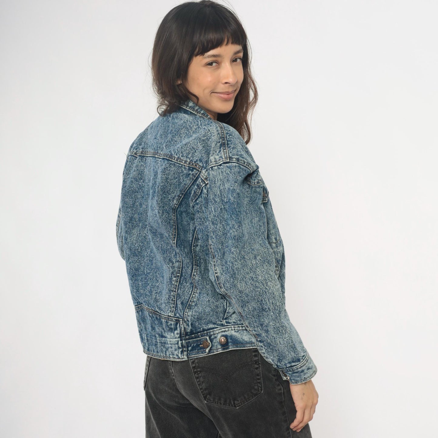 90s Blue Eagle Acid Wash Denim Jacket Cropped Trucker Small S