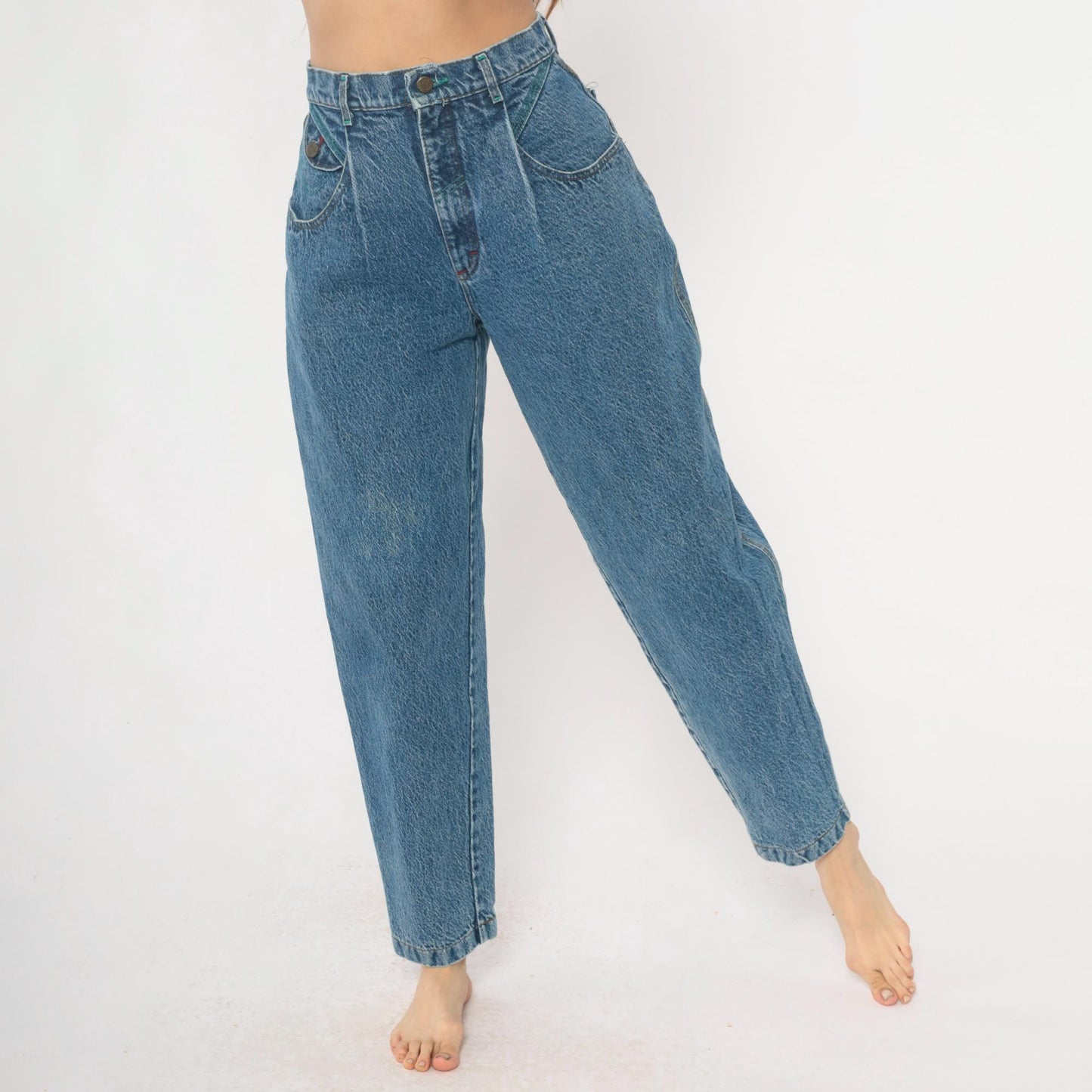 Lee Mom Jeans 90s High Waist Tapered Denim Medium Blue Wash Extra Small XS