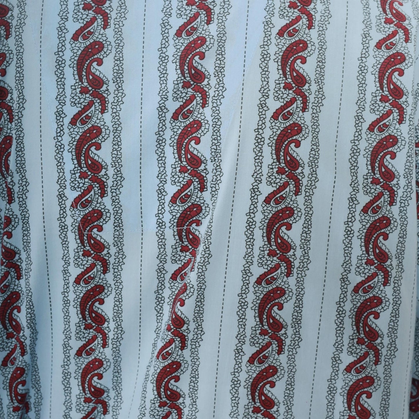 90s Paisley Stripe Pajama Shirt Light Blue Burgundy Cotton Notched Collar Large