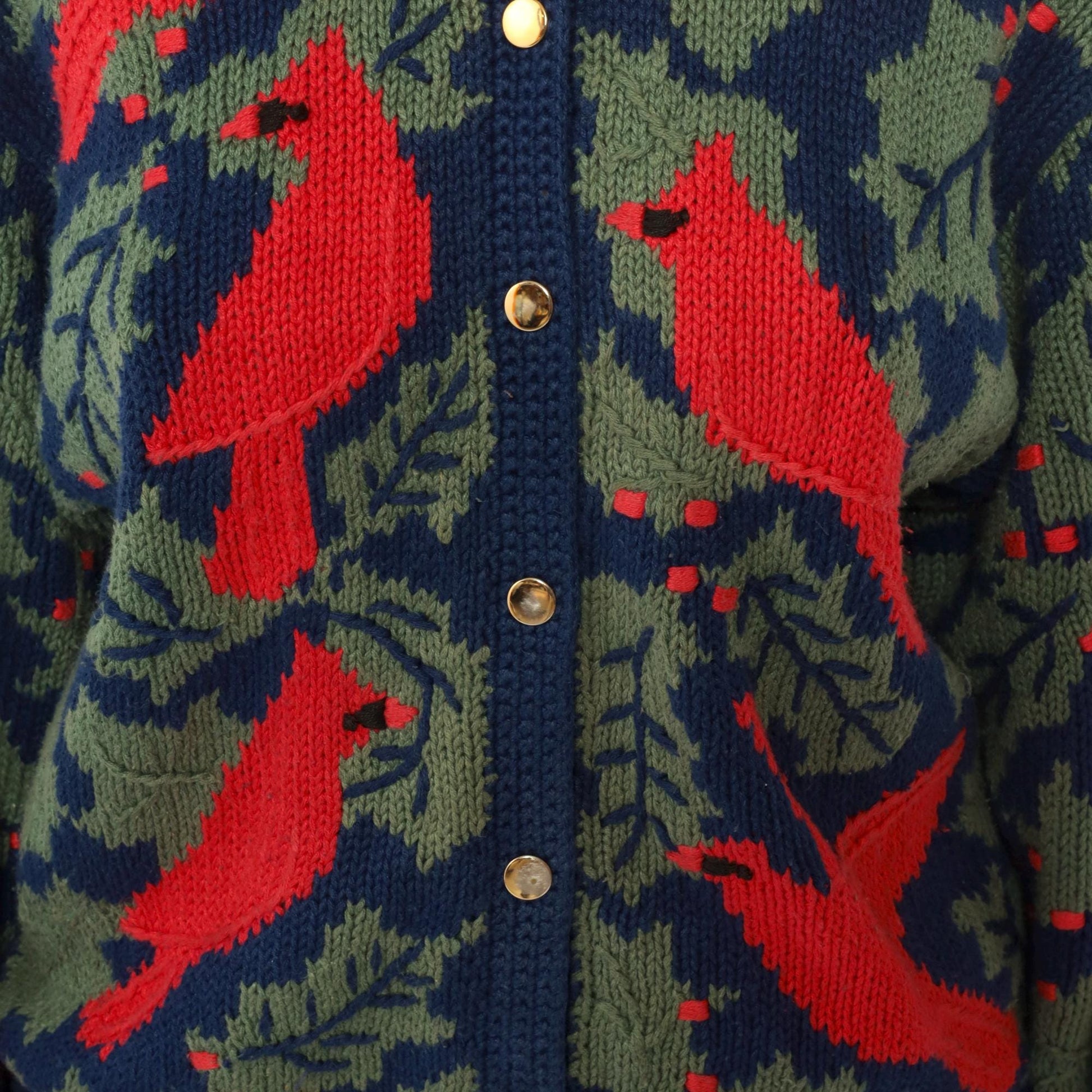 90s Orvis Cardinal Cardigan Navy Botanical Knit Large L