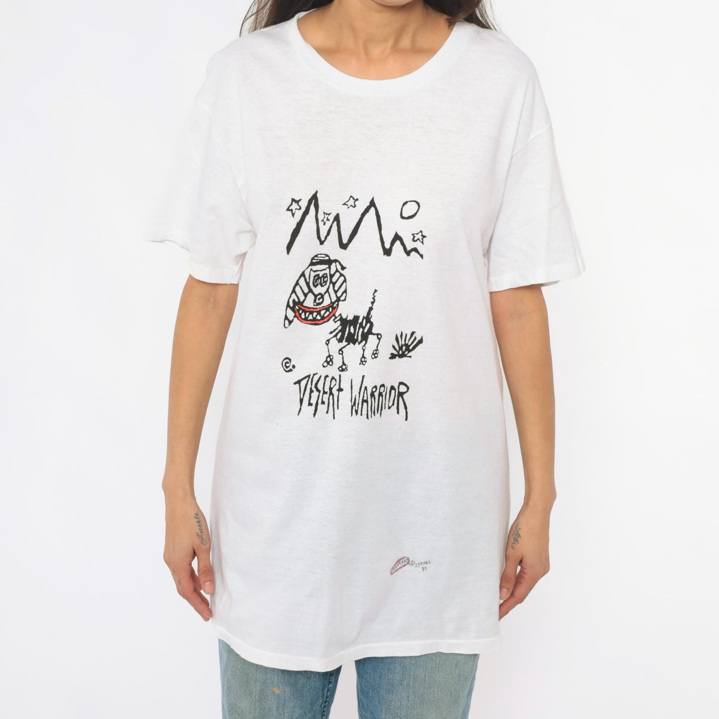 80s Desert Warrior Graphic Tee White Cotton Screen Print Hanes Extra Large XL