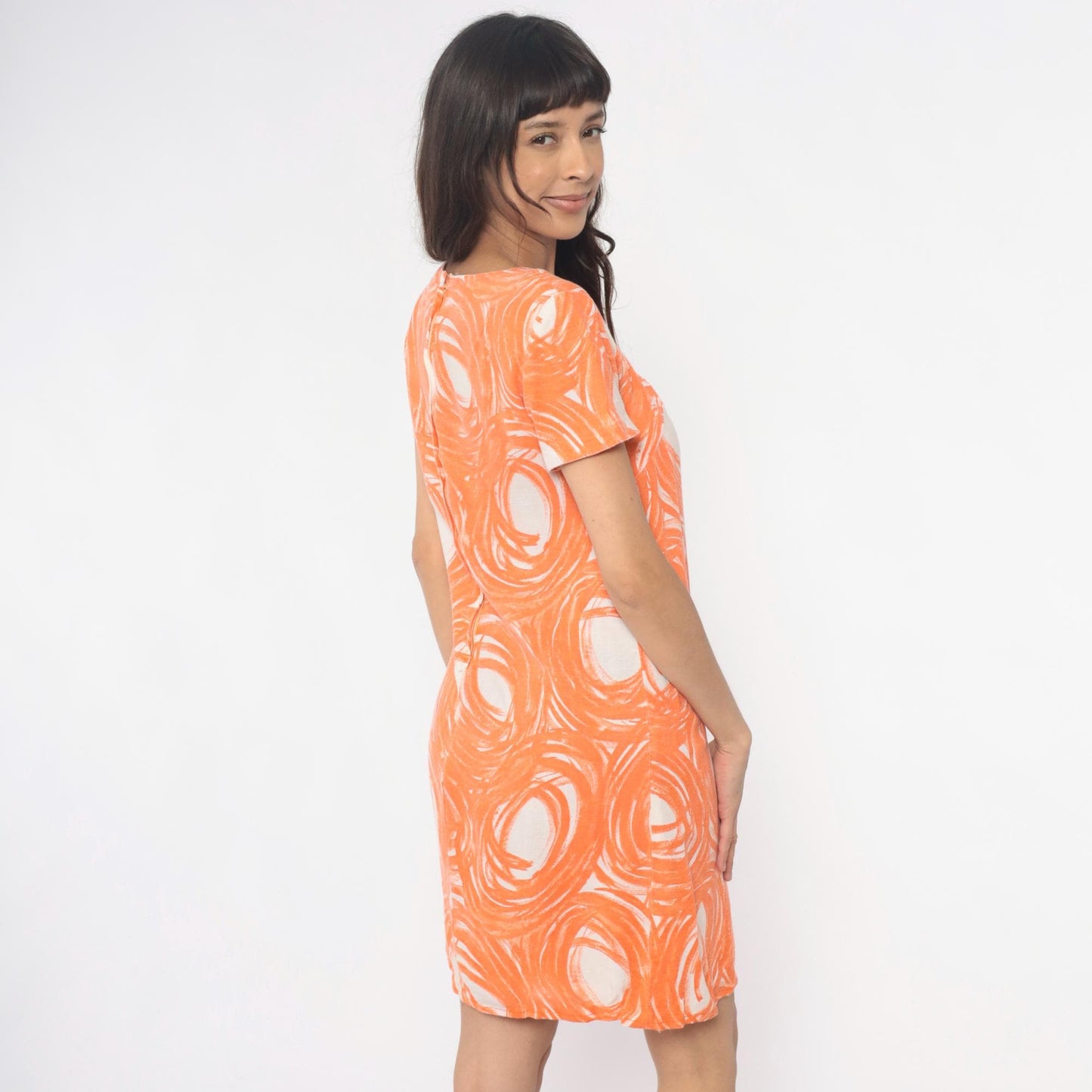 60s Mod Shift Dress Orange White Swirl Print Vogue Special Small