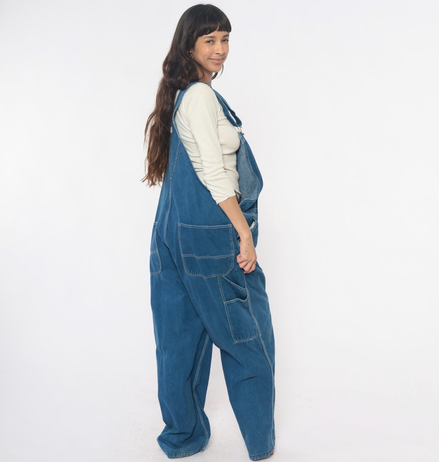 Y2K Liberty Denim Overalls Medium Blue Green Stitching Carpenter Jumpsuit