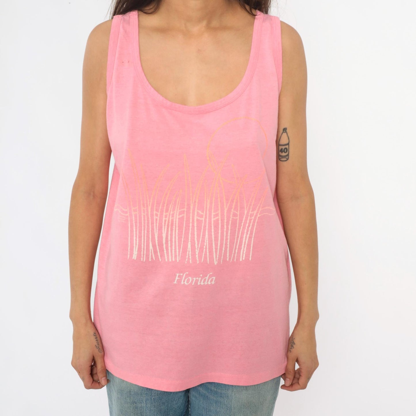 90s Florida Pink Tank Top Sunset Graphic Scoop Neck Extra Large XL