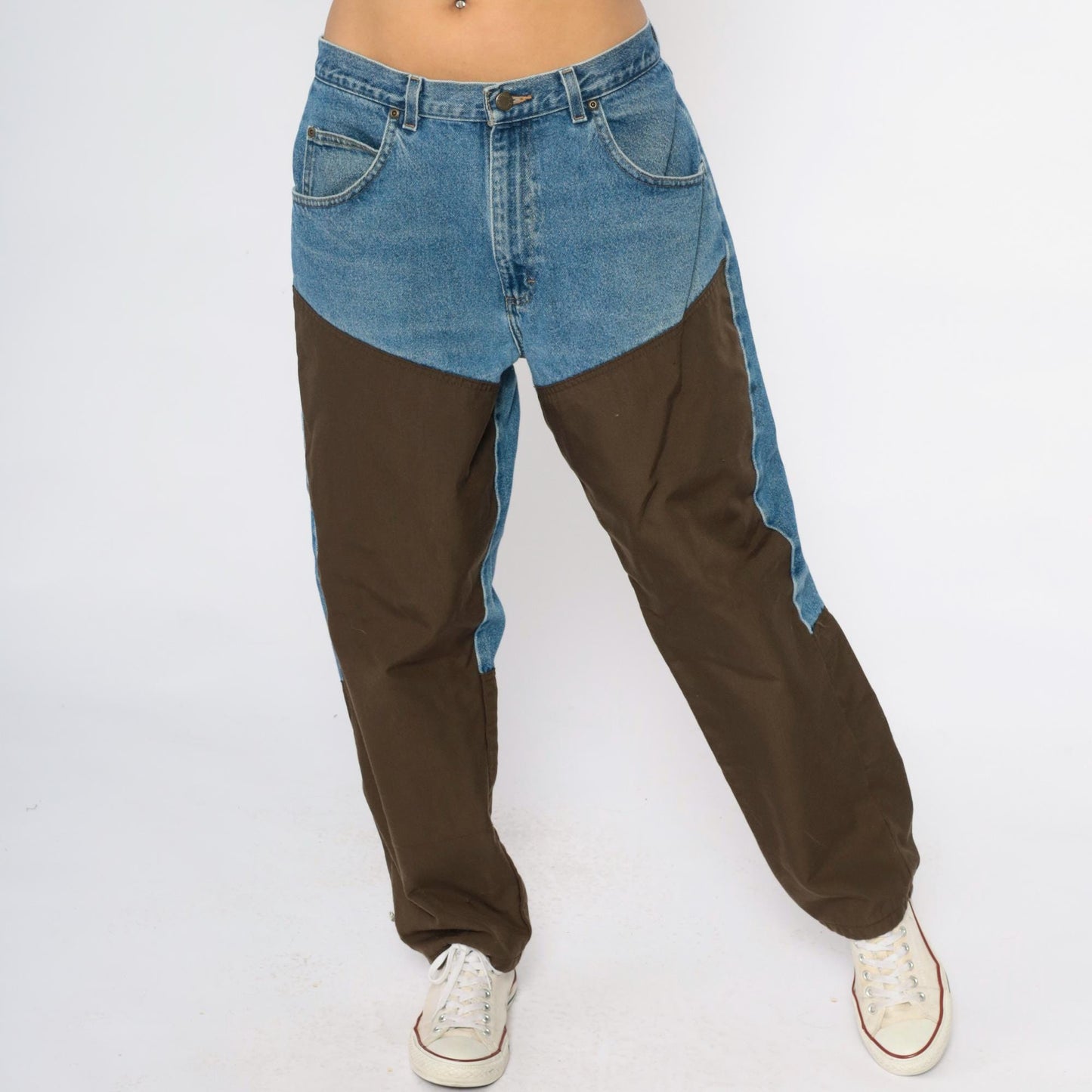 Y2K Wrangler Work Jeans Two Tone Denim Nylon Straight Leg Men's 36x30