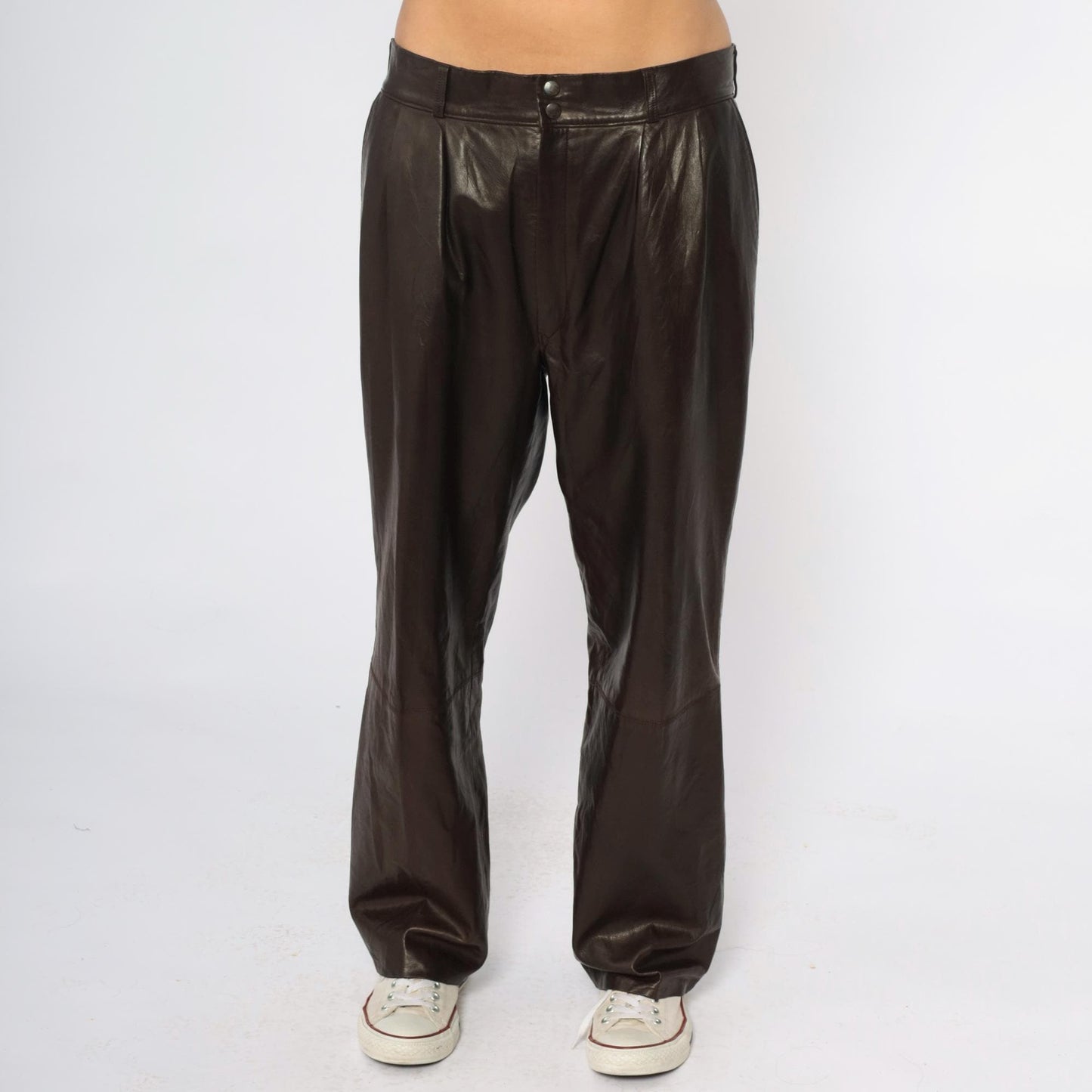 90s Sara Edan Leather Pants Brown High Rise Wide Leg Pleated 36x28