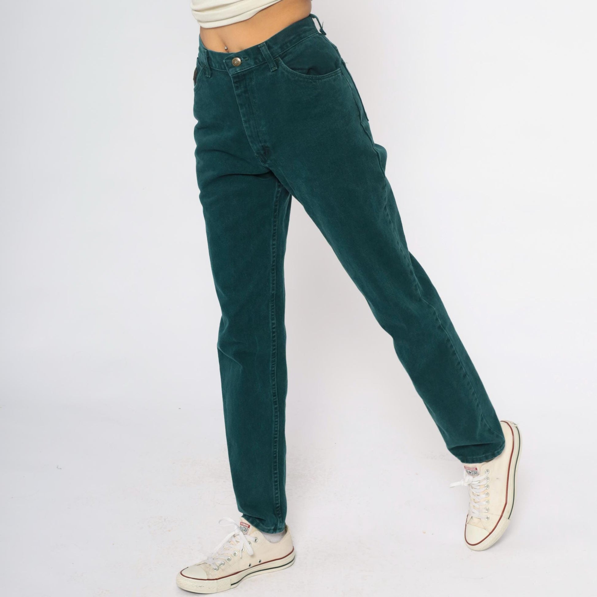 Y2K Wrangler High-Waist Straight Leg Jeans Forest Green Cotton Small