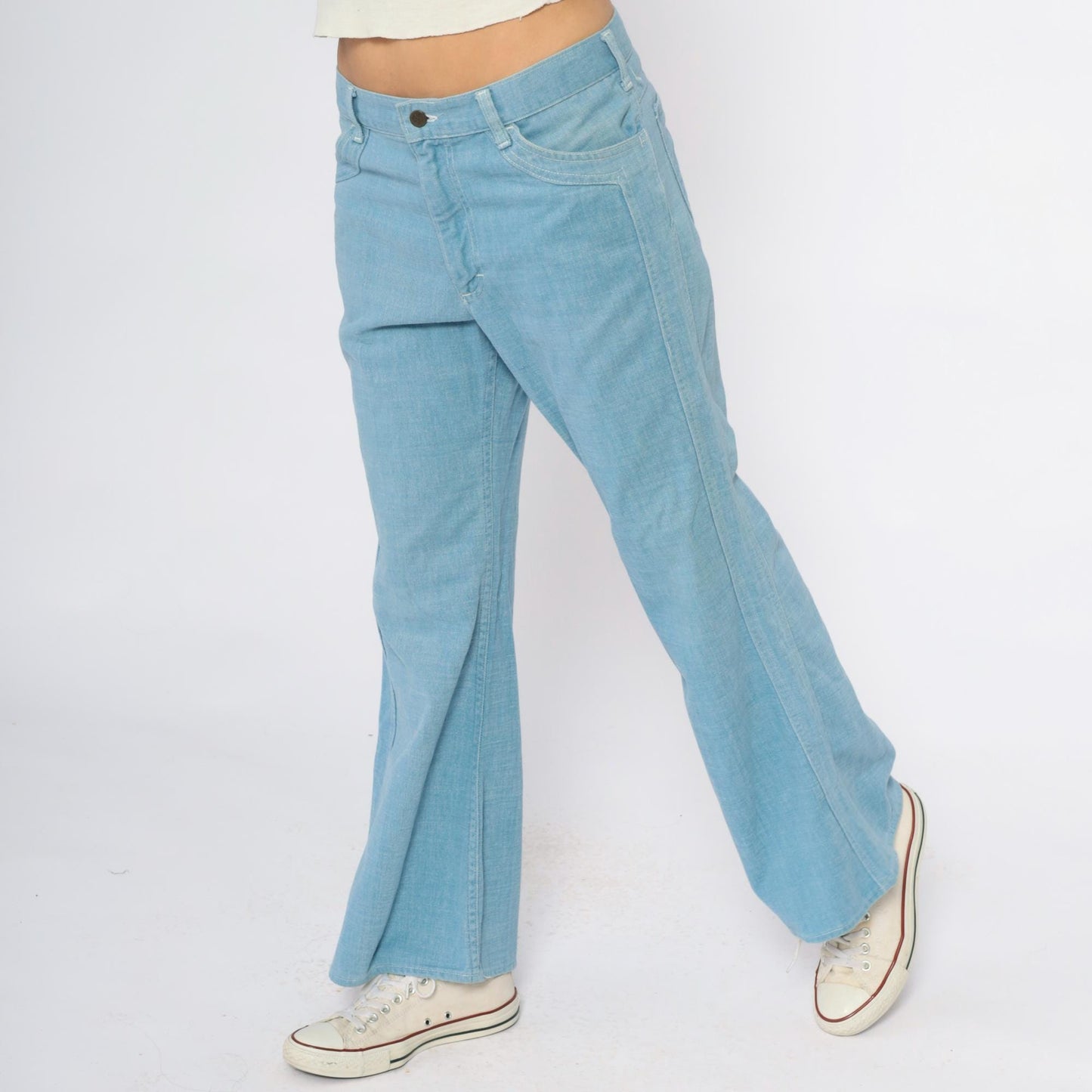 80s Lee Light Blue Flare Jeans High Rise Wide Leg Cotton Denim 33x30