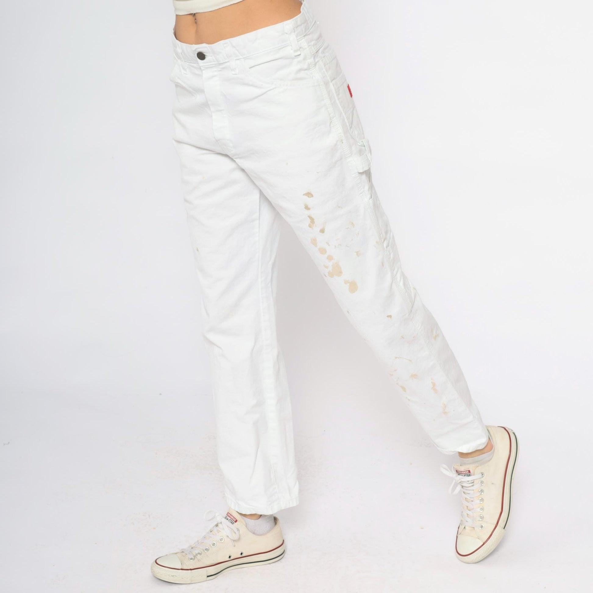 Y2K Dickies White Cargo Pants Distressed Workwear Cotton 32
