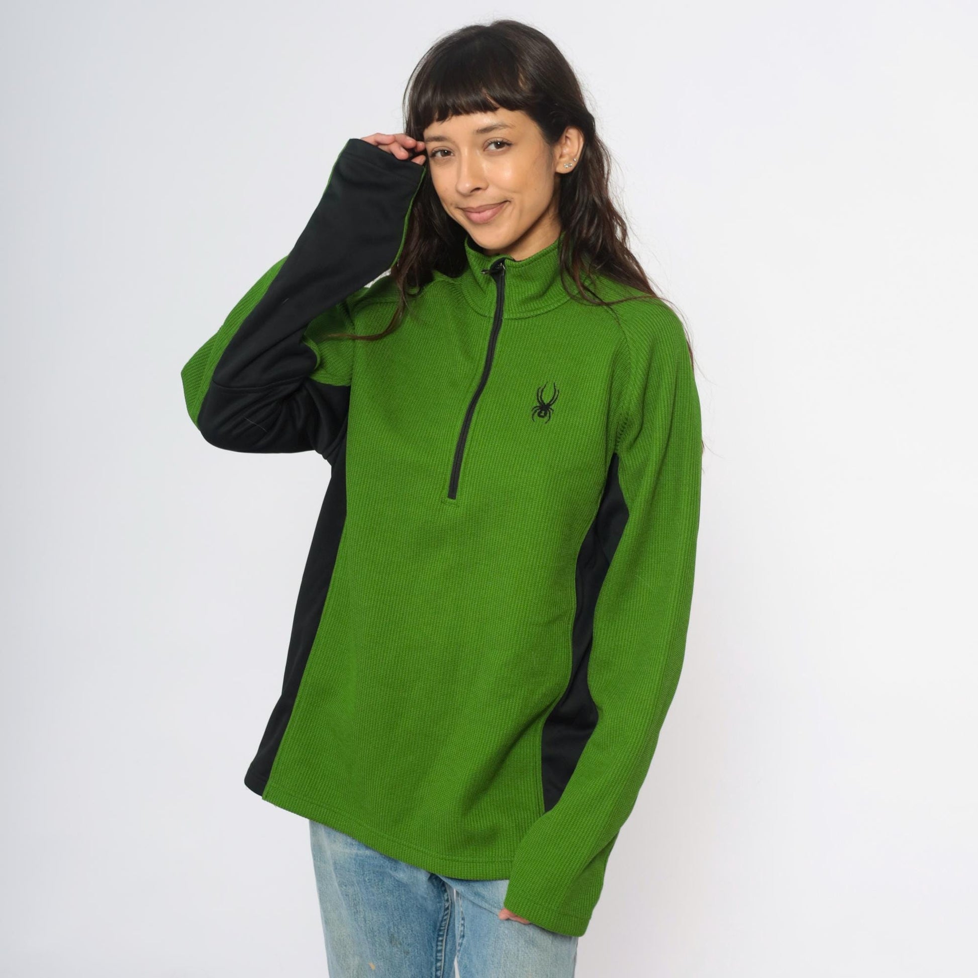 Spyder Y2K Half-Zip Fleece Pullover Lime Green Black Colorblock Large L