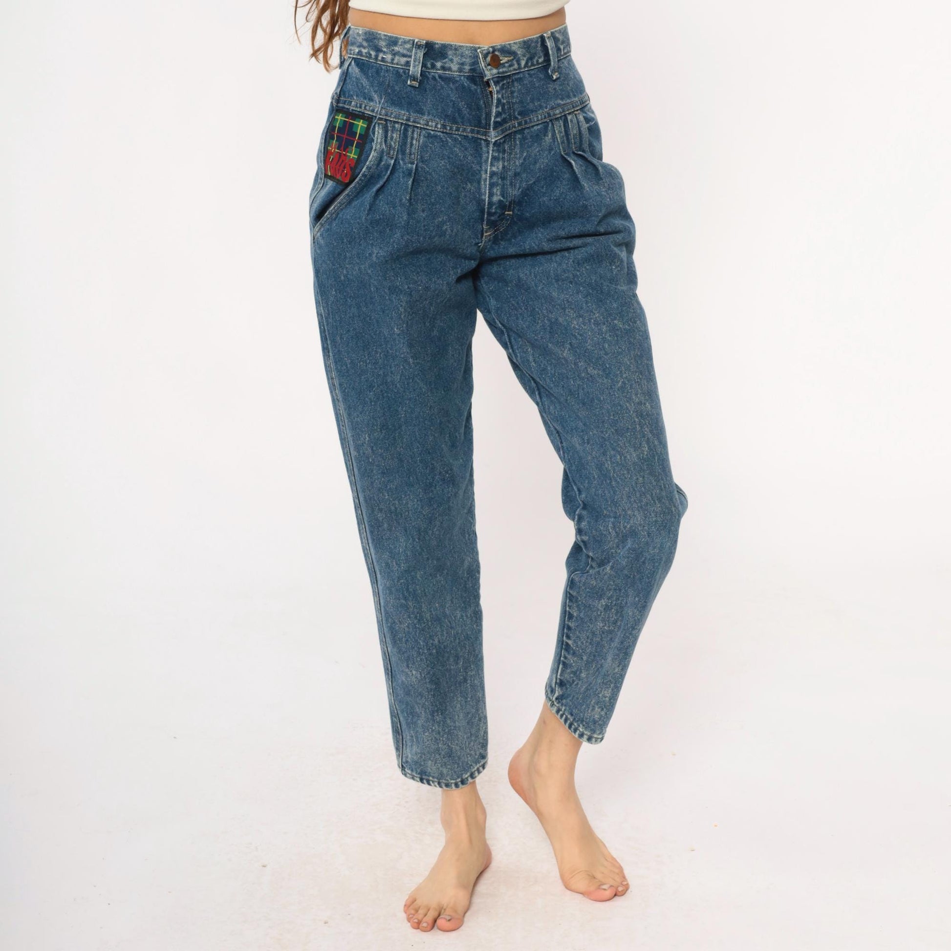90s Mac Fads High Waist Acid Wash Jeans Pleated Front Tapered Blue Small