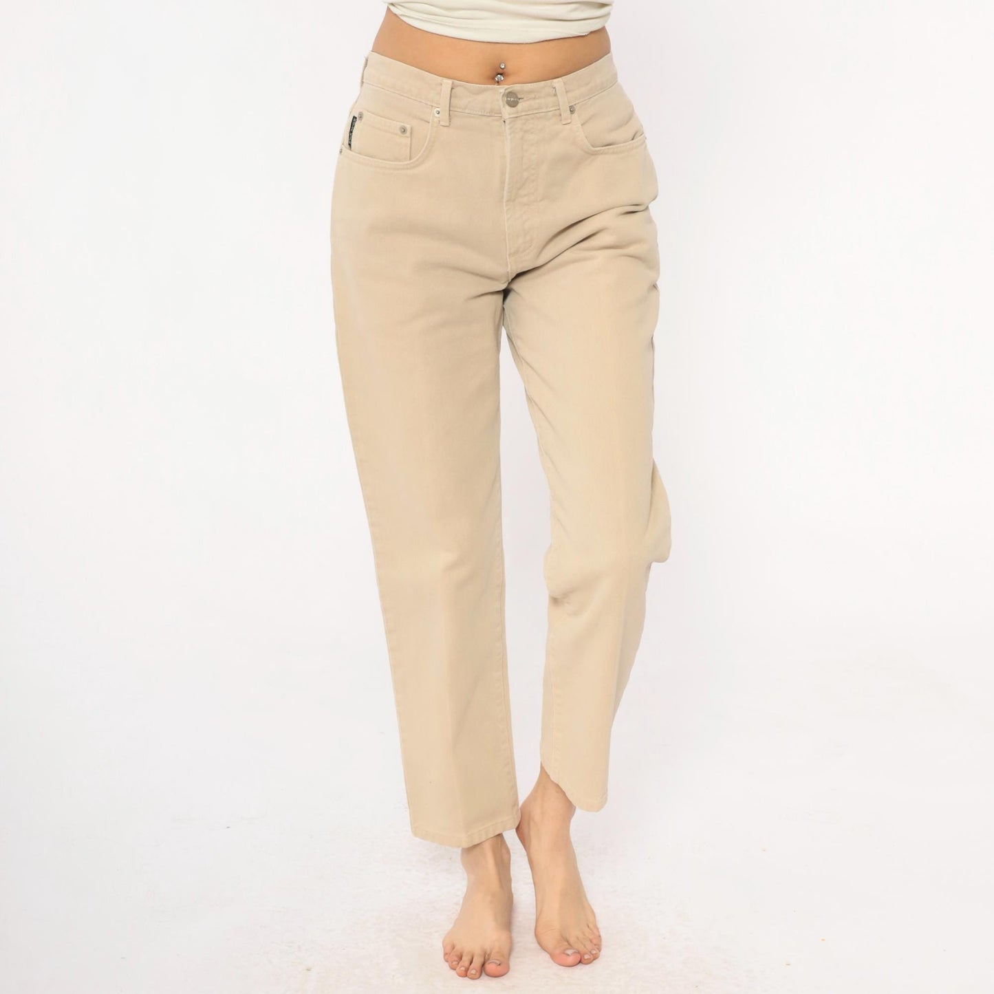 90s Karen Kane Cream High Rise Straight Leg Trousers Medium
