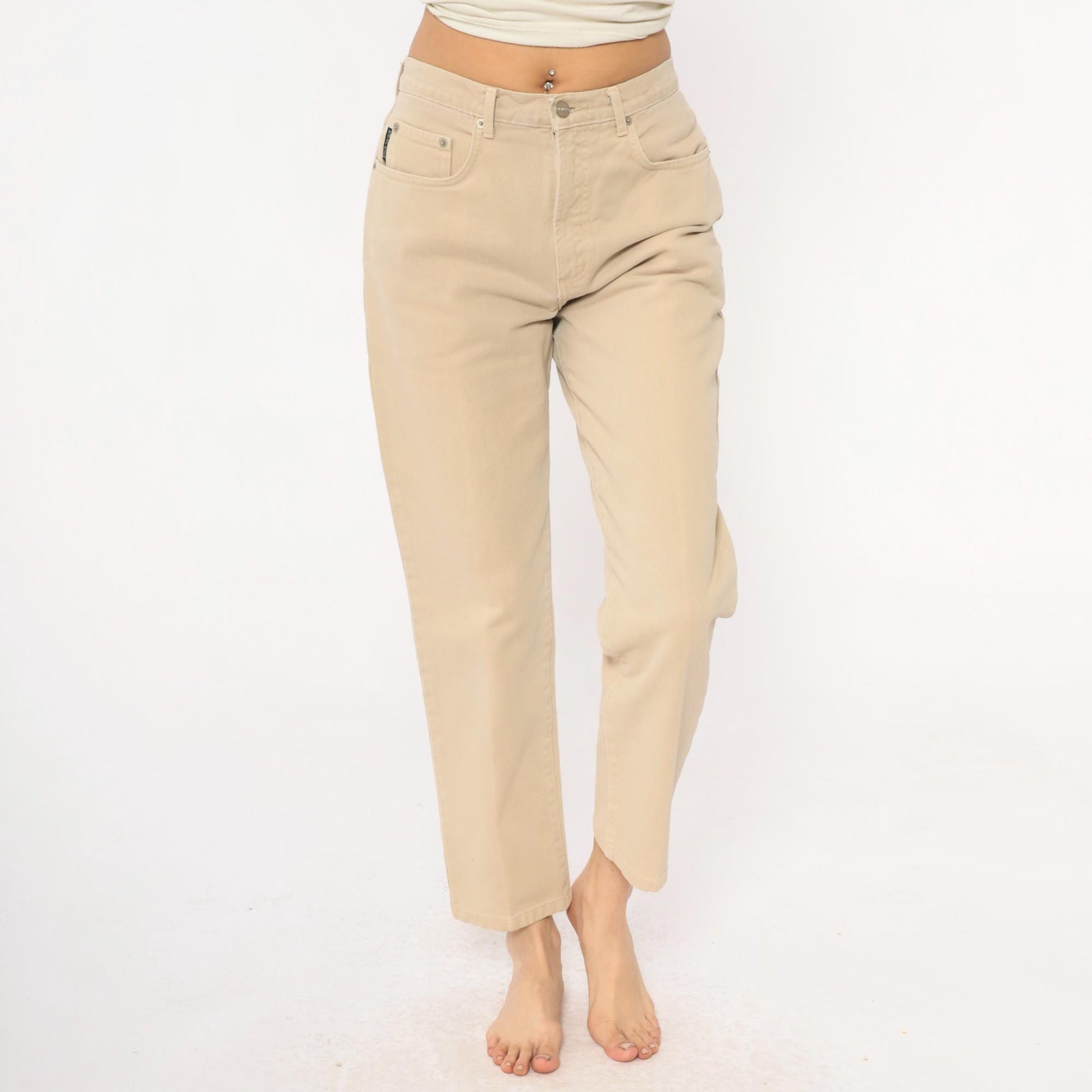 90s Karen Kane Cream High Rise Straight Leg Trousers Medium