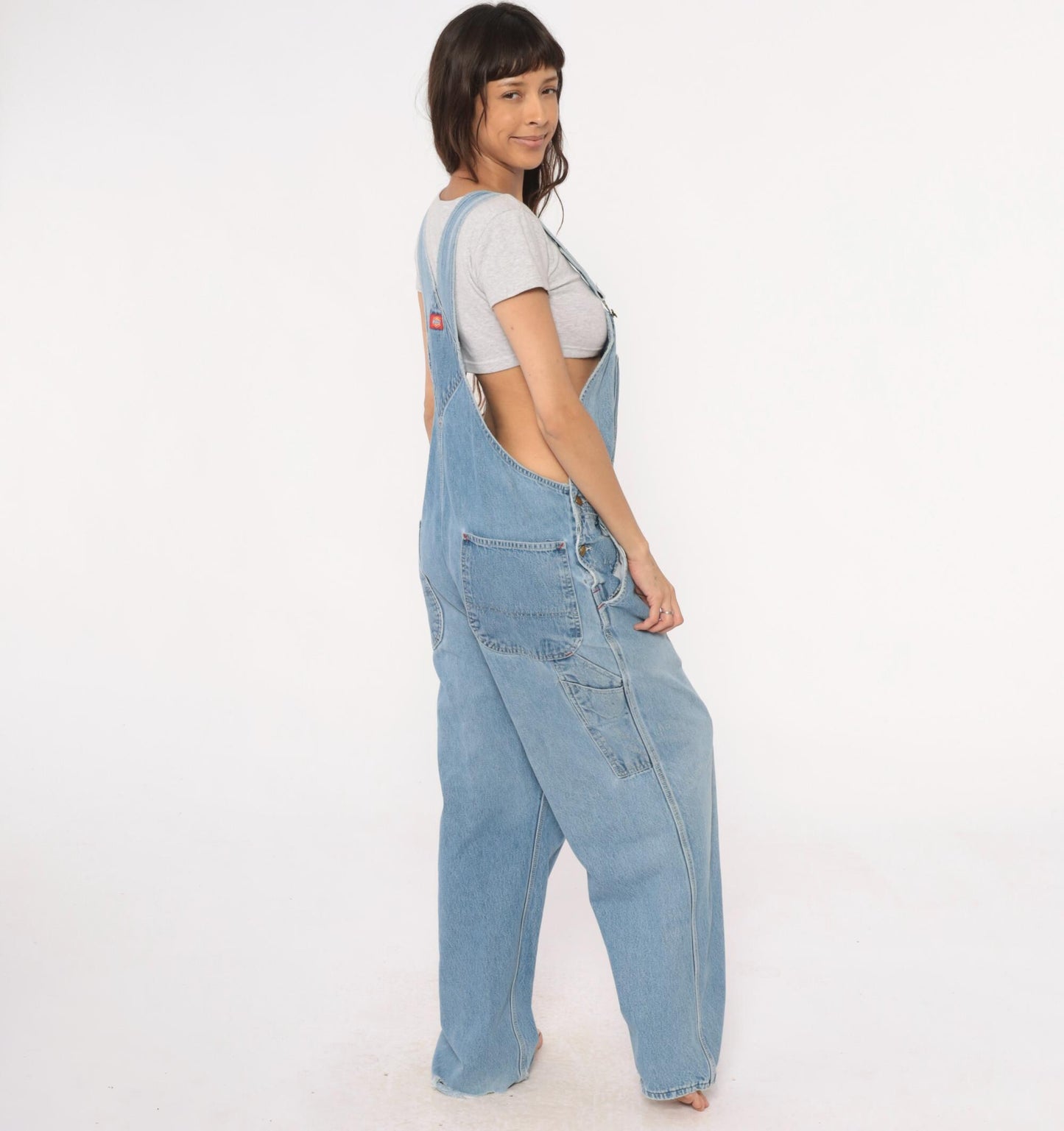 Dickies 90s Denim Overalls Light Blue Wide Leg Workwear Plus Size XXL