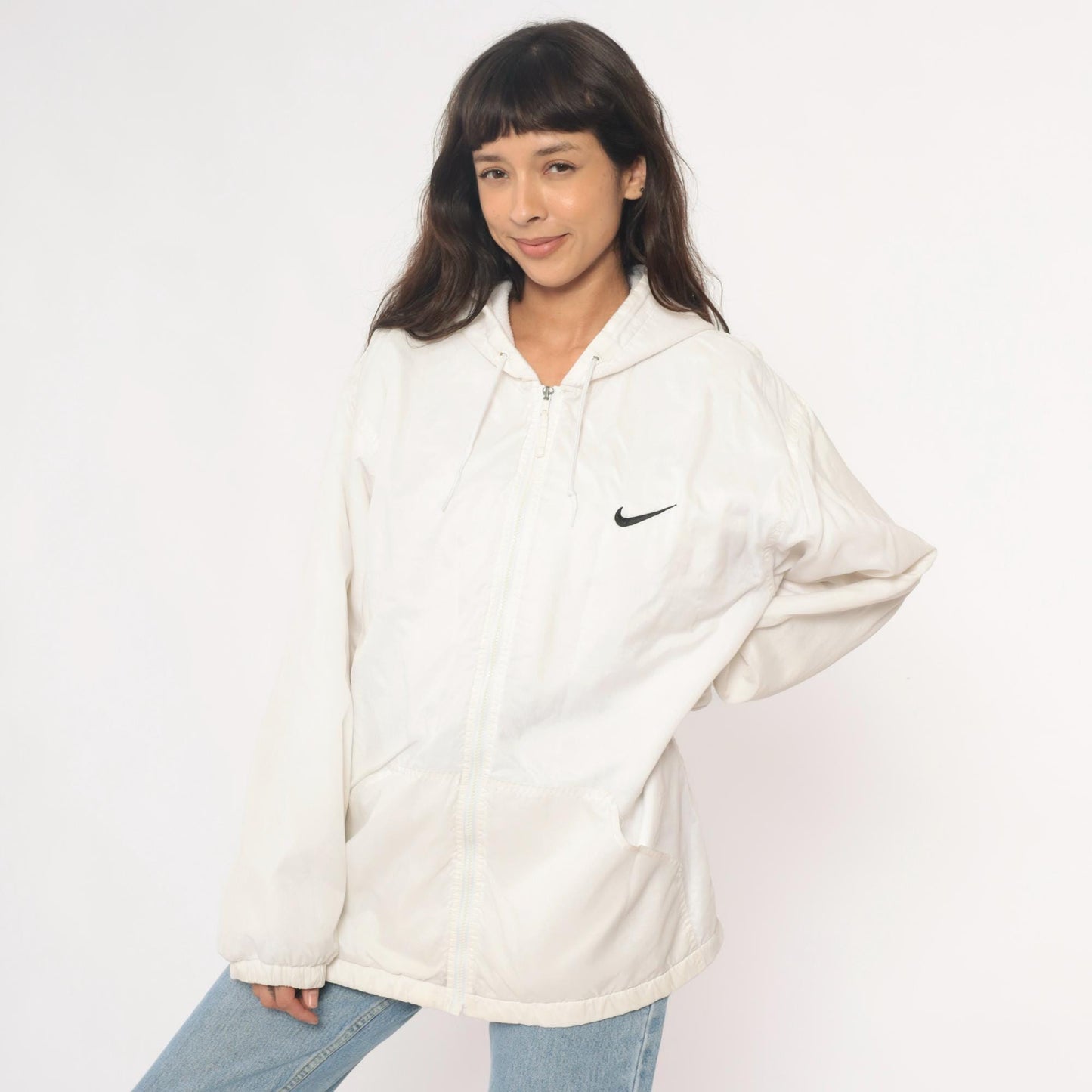90s Nike Air Windbreaker Hooded Full Zip Jacket White Nylon Large L