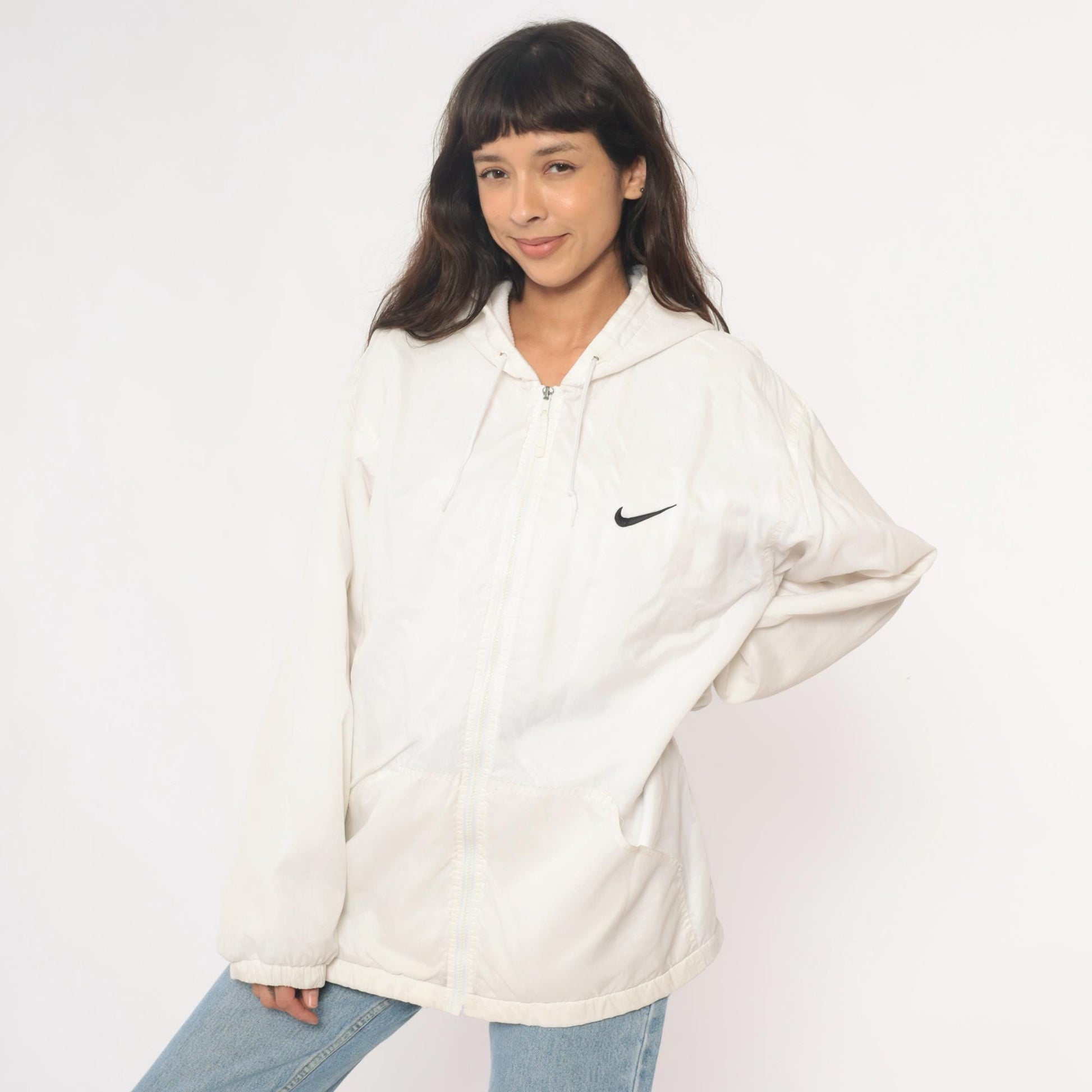 90s Nike Air Windbreaker Hooded Full Zip Jacket White Nylon Large L