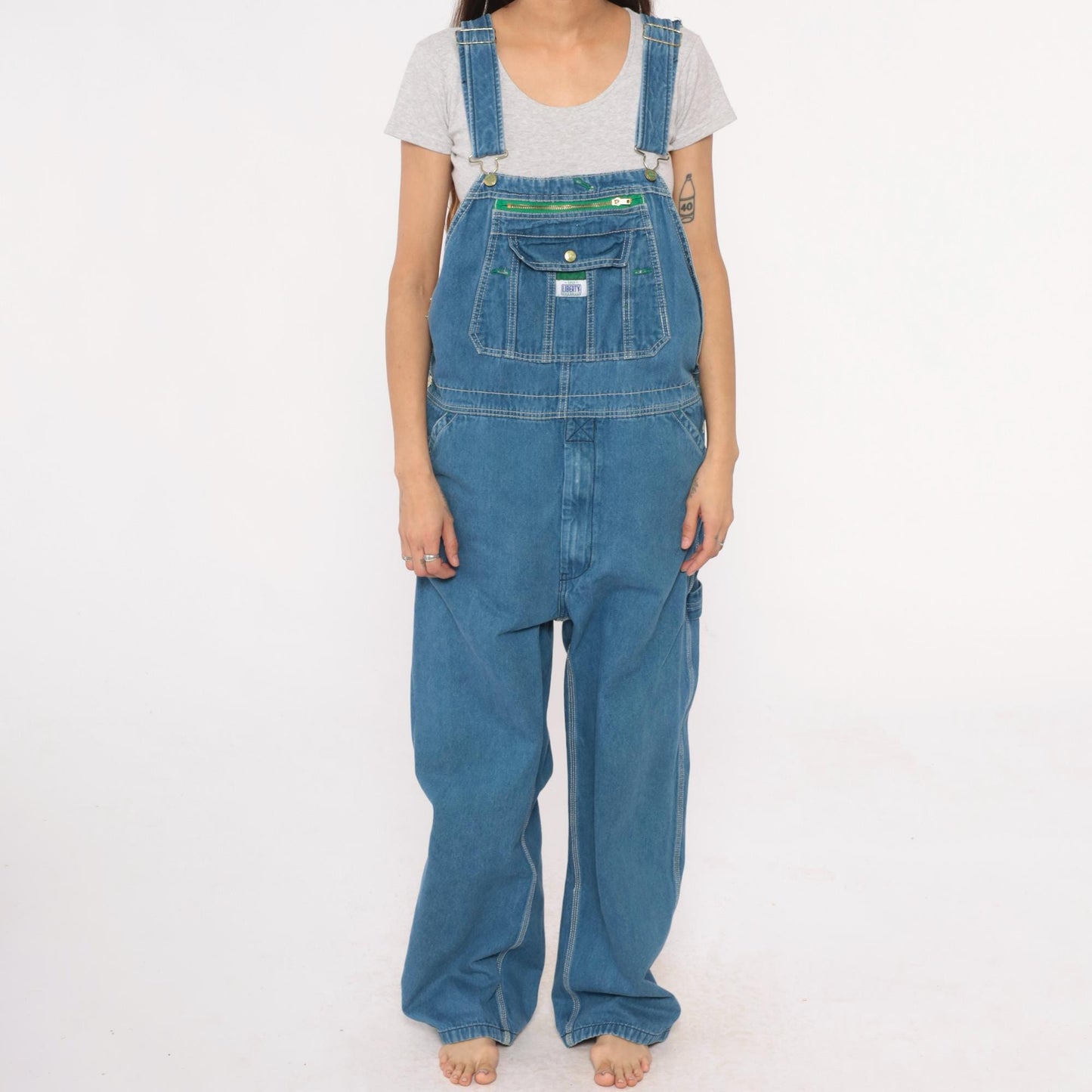 90s Liberty Denim Overalls Medium Blue Wide Leg Carpenter Unisex Small