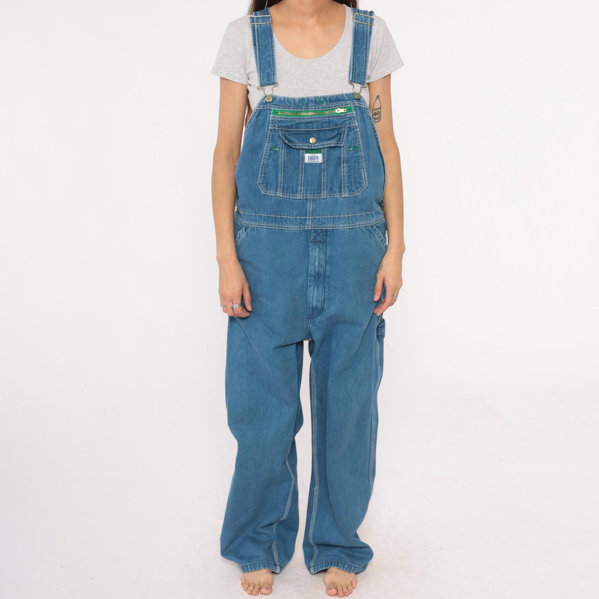 90s Liberty Denim Overalls Medium Blue Wide Leg Carpenter Unisex Small