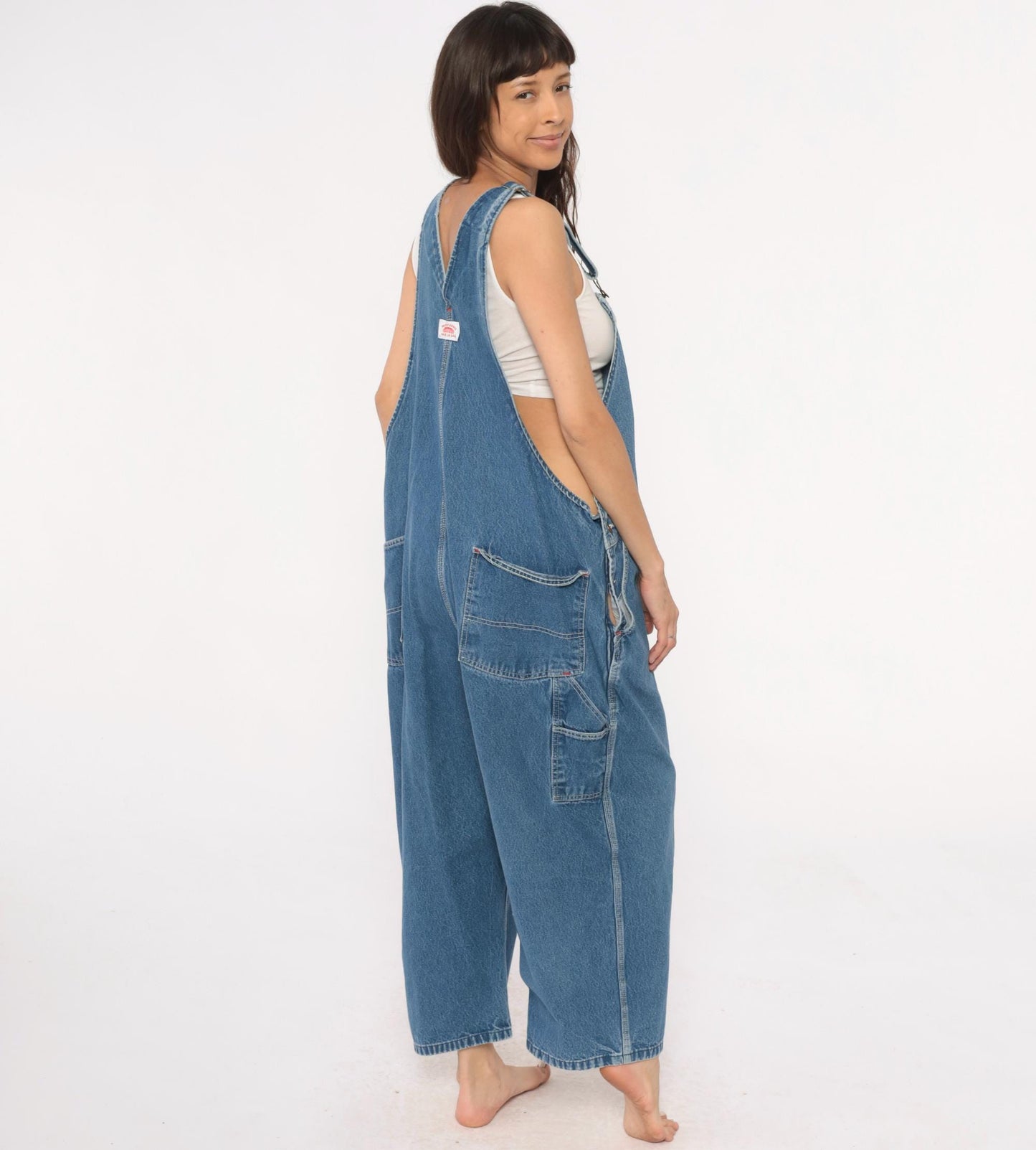 90s Roundhouse Denim Overalls Medium Wash Bib Straight Leg Medium