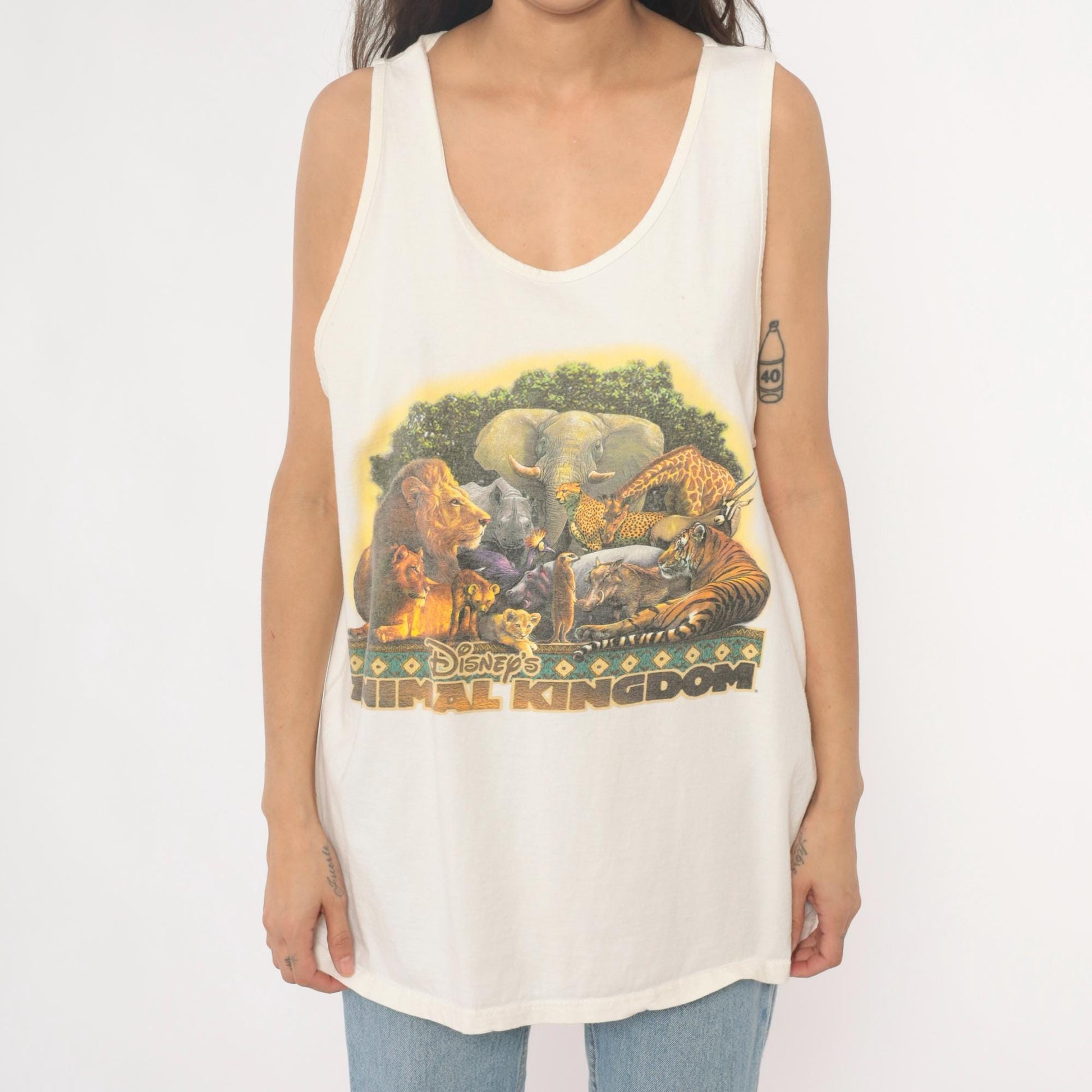 90s Walt Disney World Animal Kingdom Tank Top White Cotton Graphic Extra Large XL