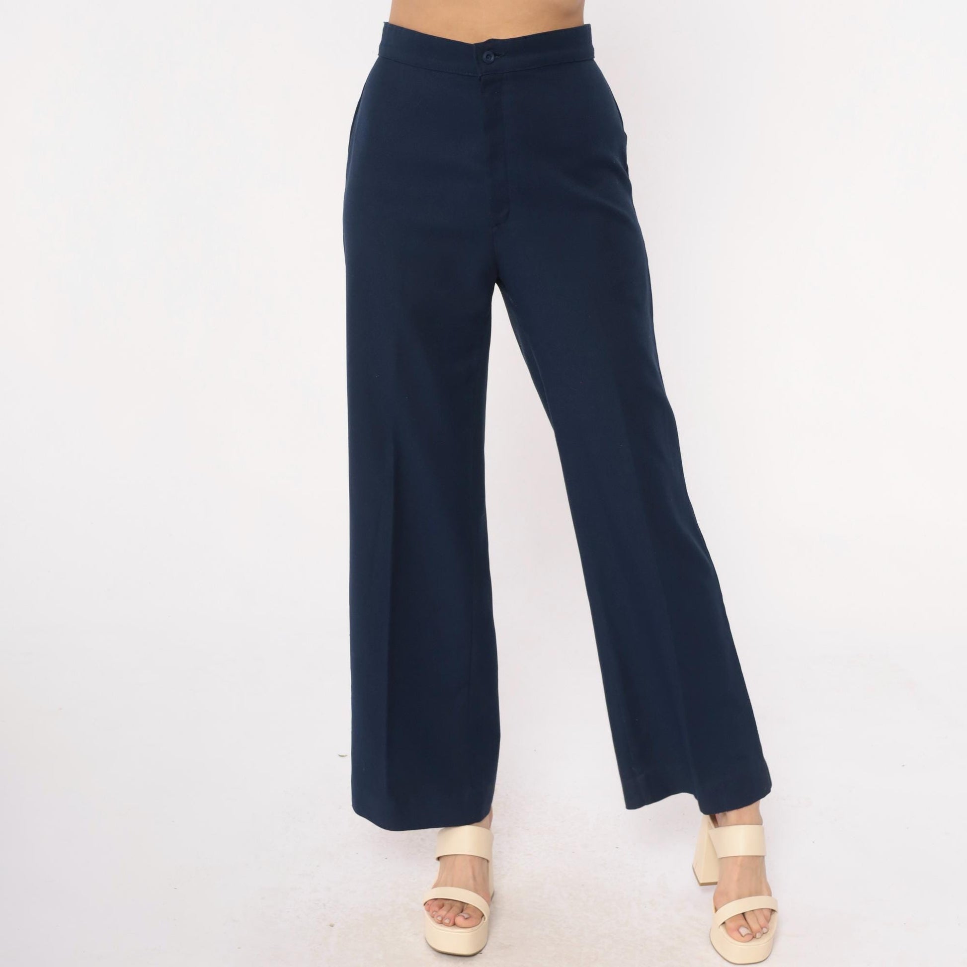 70s Levi Strauss High-Waisted Wide-Leg Navy Trousers Small