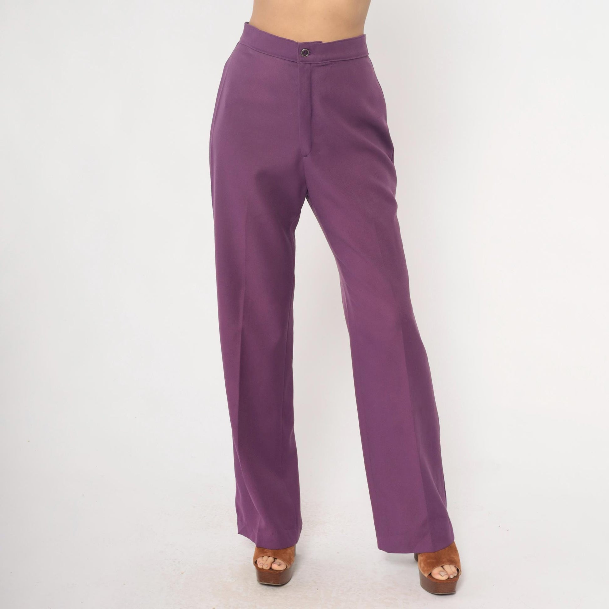 70s Levi's Purple High Waisted Wide Leg Trousers Medium M