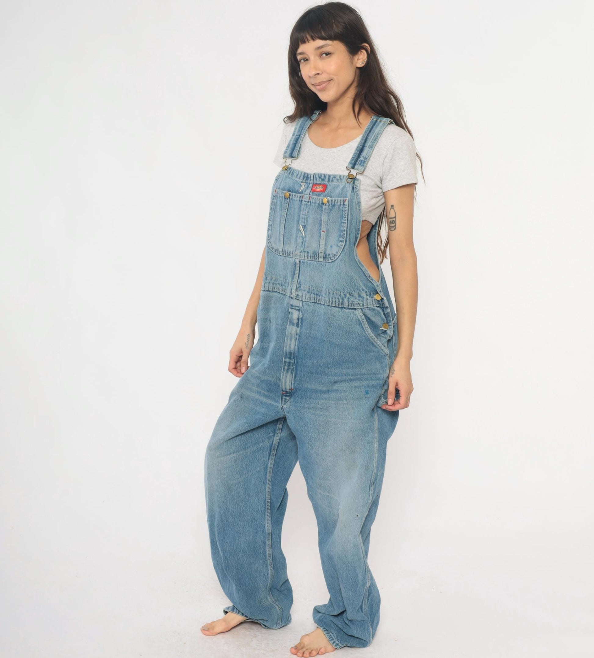 Dickies Y2K Light Blue Denim Overalls Distressed Workwear Plus Size XXL