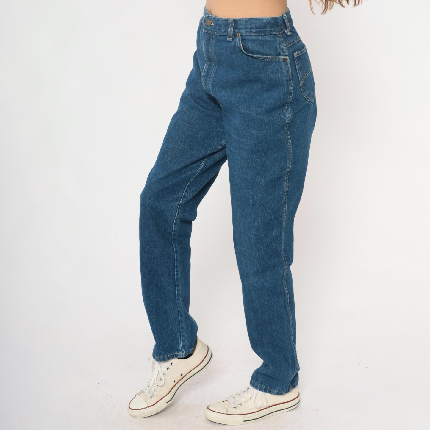 80s High Waisted Straight Leg Jeans Medium Wash Denim Chic Logo Extra Large XL