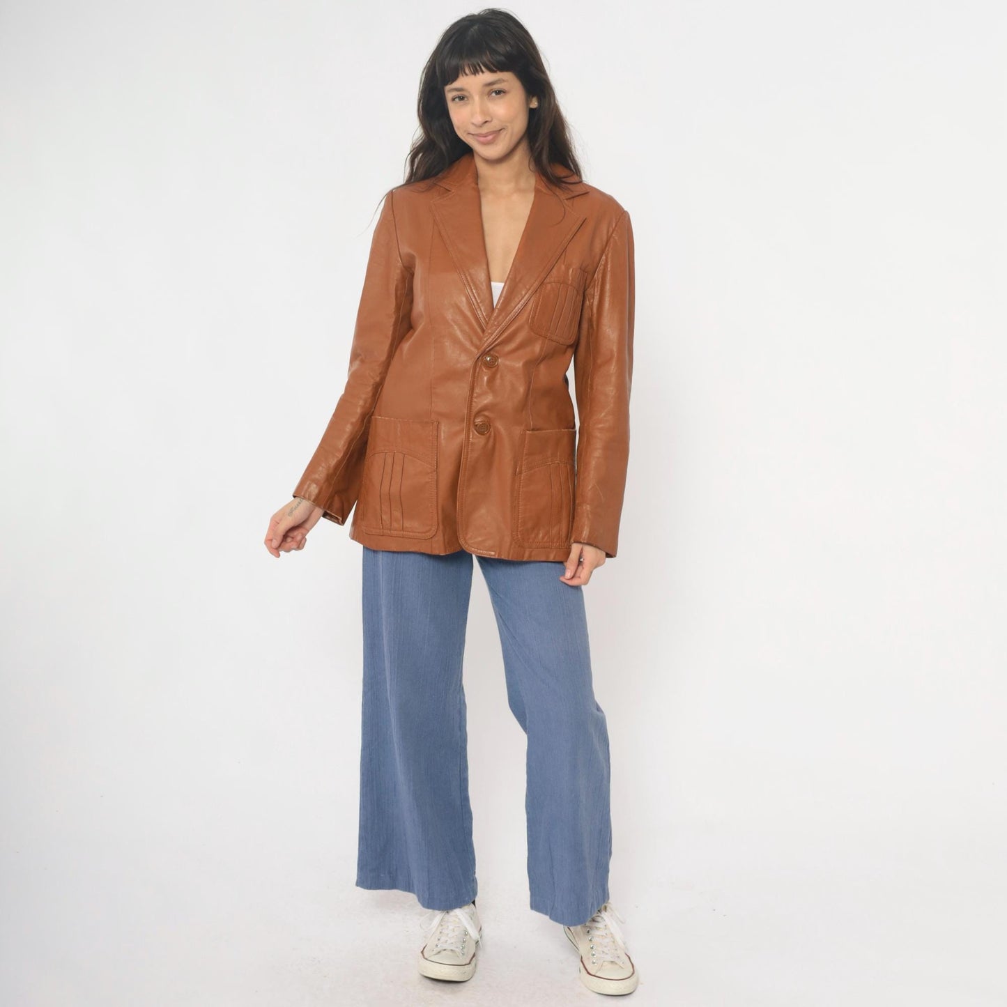 70s Leather of Distinction Tan Leather Blazer Notched Lapel Medium