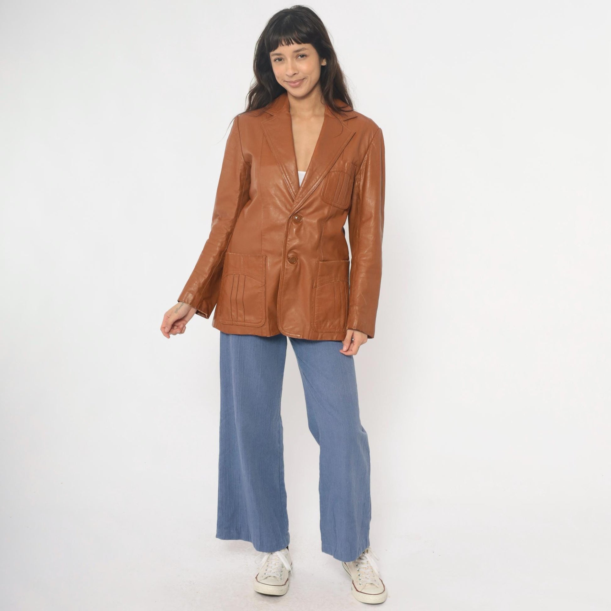 70s Leather of Distinction Tan Leather Blazer Notched Lapel Medium