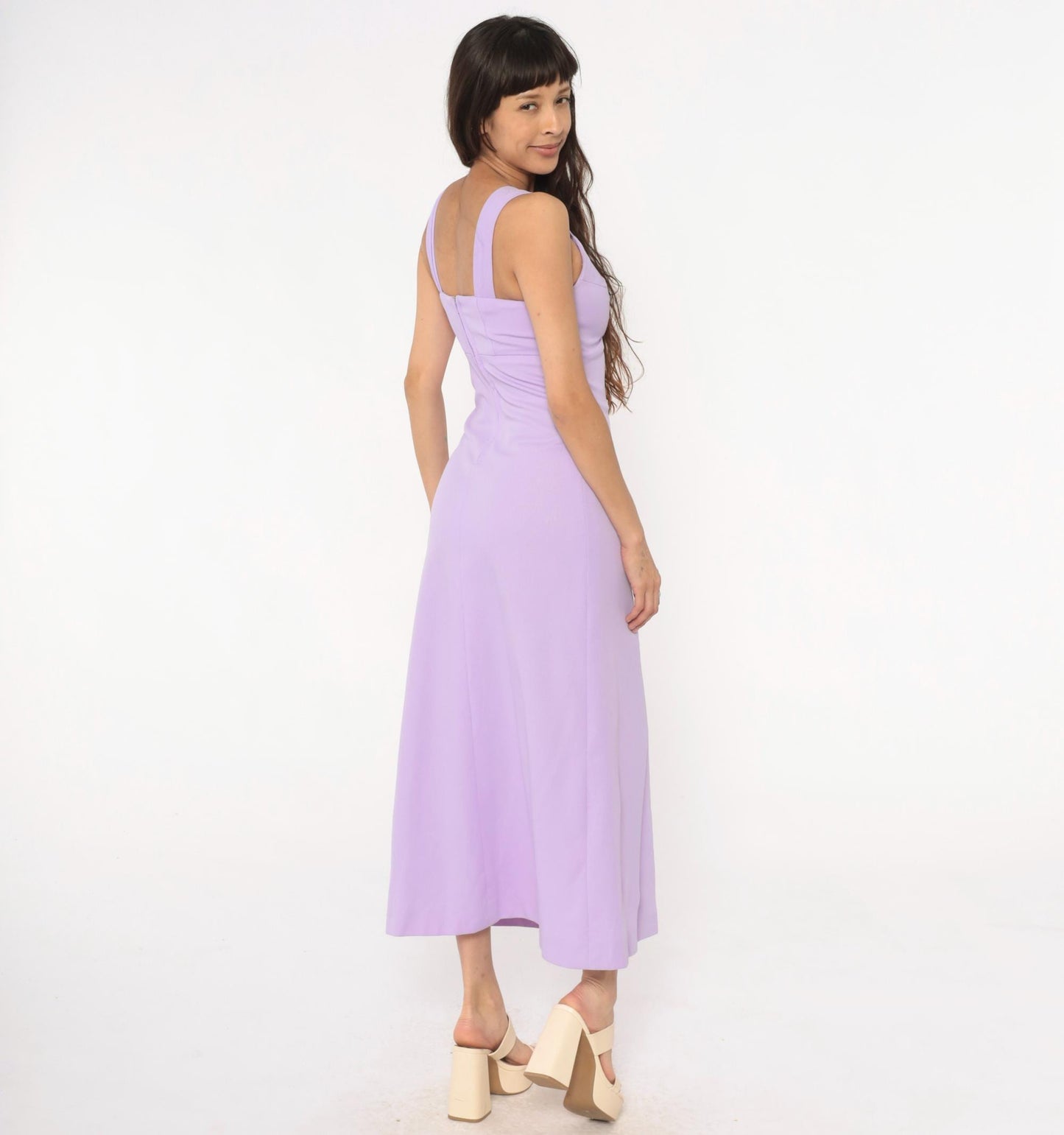 70s Lavender Maxi Dress Empire Waist Front Slit V-Neck Extra Small XS