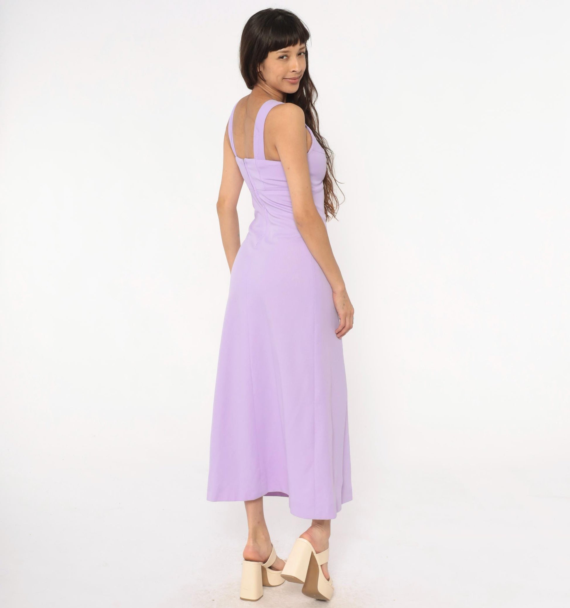 70s Lavender Maxi Dress Empire Waist Front Slit V-Neck Extra Small XS