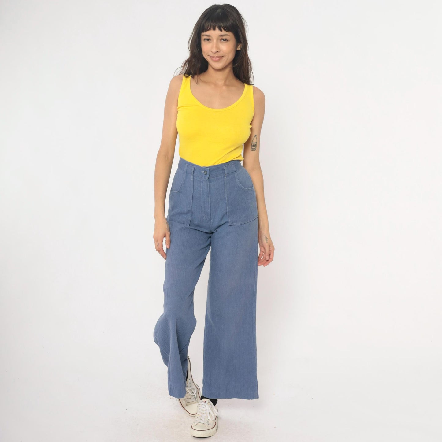 80s Yellow Scoop Neck Tank Top Fitted Cotton Blend Medium M