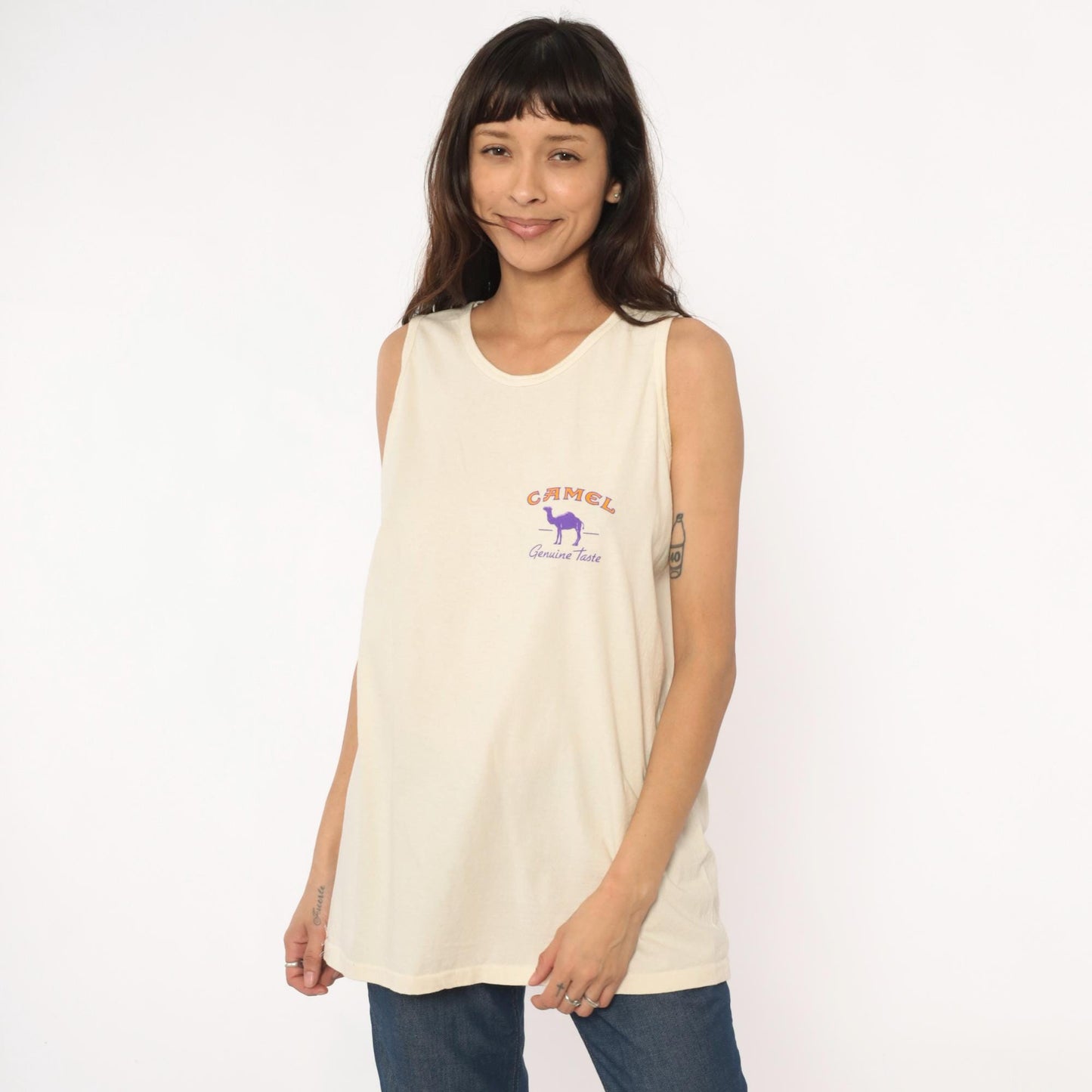 90s Camel Cigarettes Graphic Tank Top Purple Cream Cotton Extra Large XL