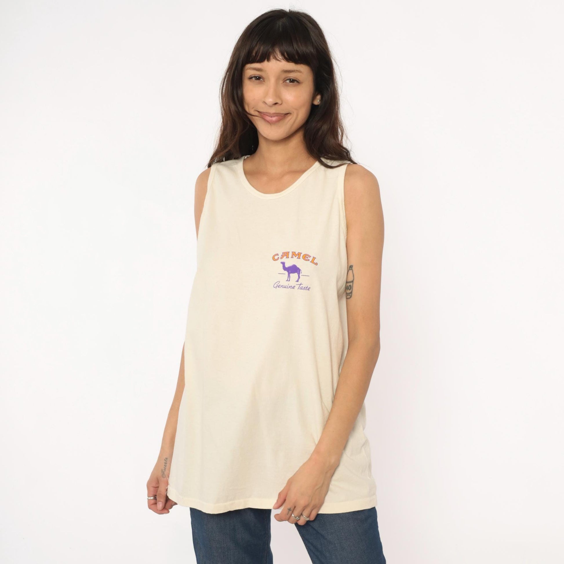 90s Camel Cigarettes Graphic Tank Top Purple Cream Cotton Extra Large XL