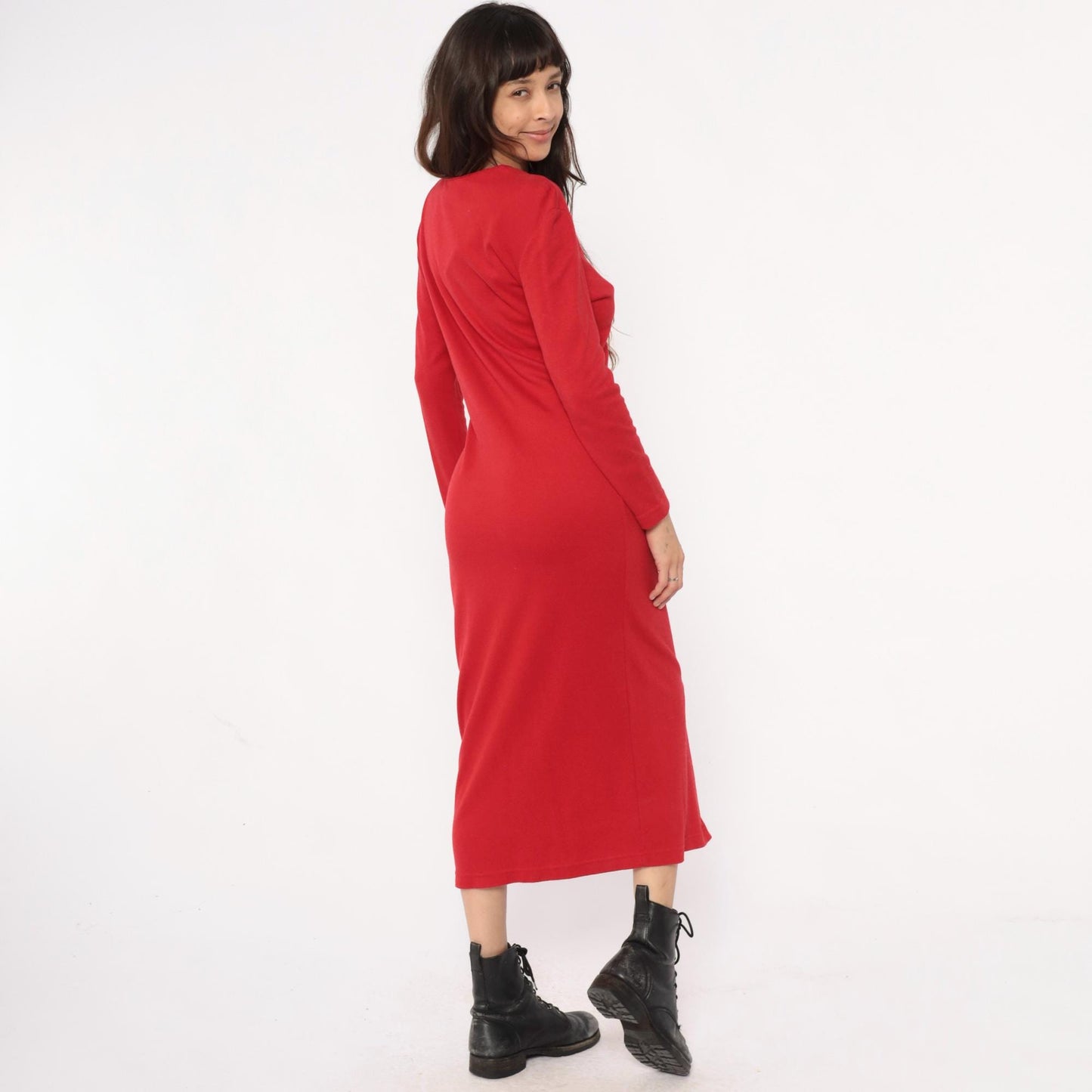 90s Moda Intl Black Maxi Dress Red Yoke Gold Buttons Medium
