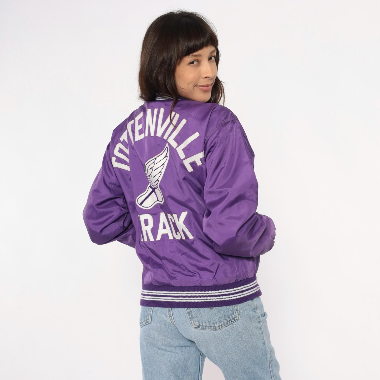 90s Westwind Purple Varsity Jacket Tottenville Track Embroidered Small