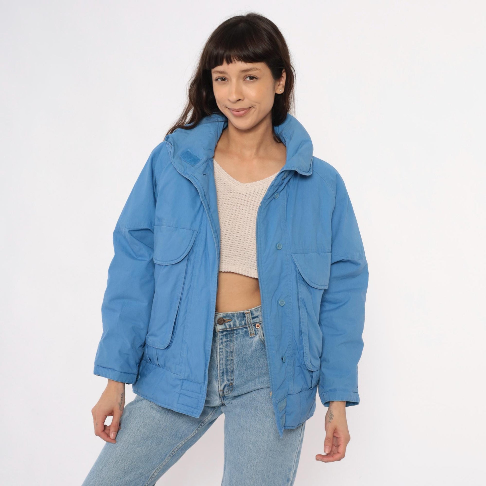 80s London Fog Periwinkle Puffer Jacket Down-Filled Raglan Small