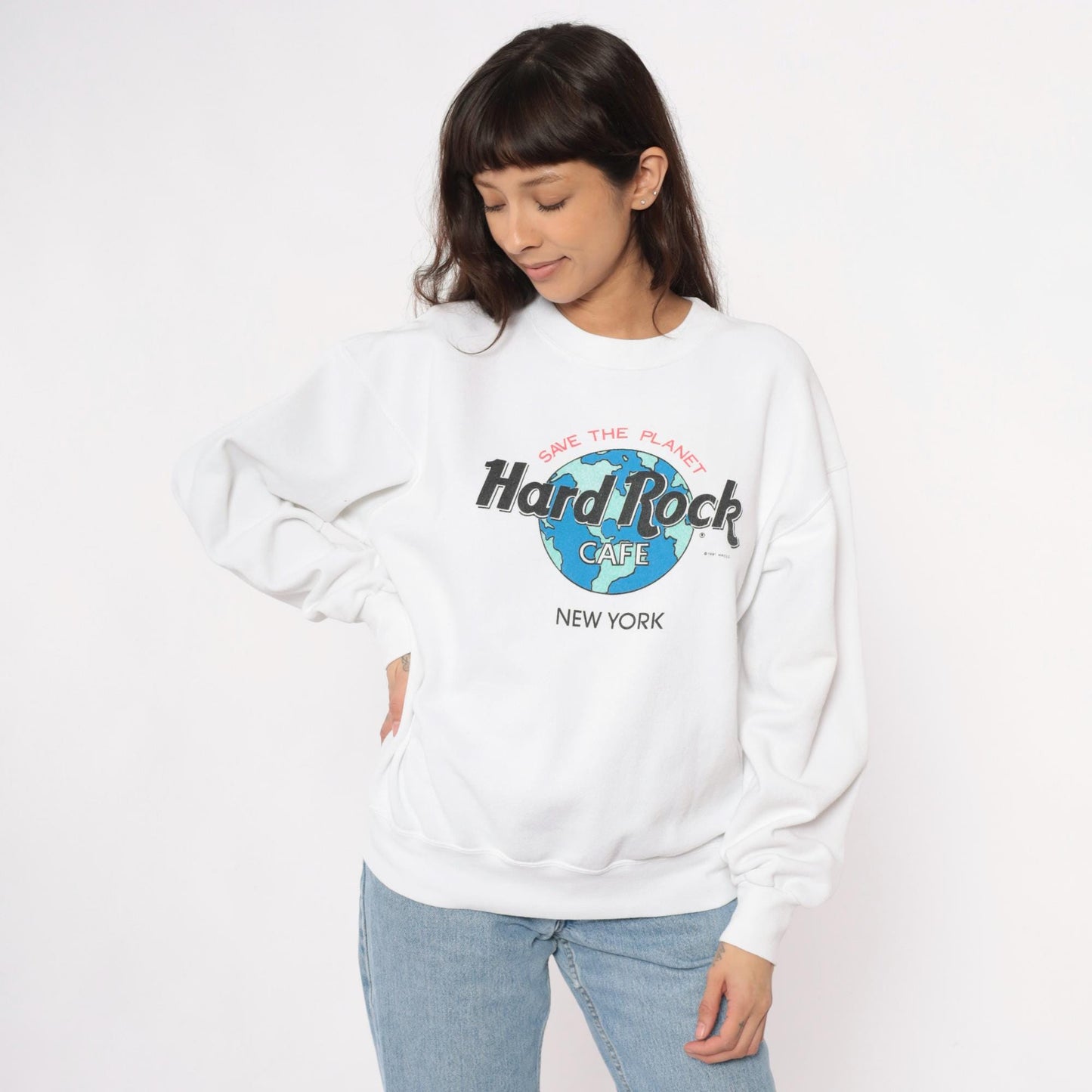 90s Hard Rock Cafe New York Sweatshirt White Save The Planet Crewneck Large L