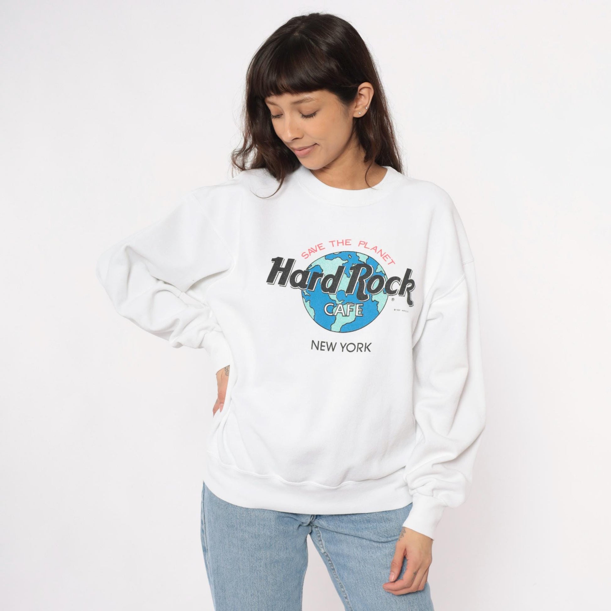 90s Hard Rock Cafe New York Sweatshirt White Save The Planet Crewneck Large L