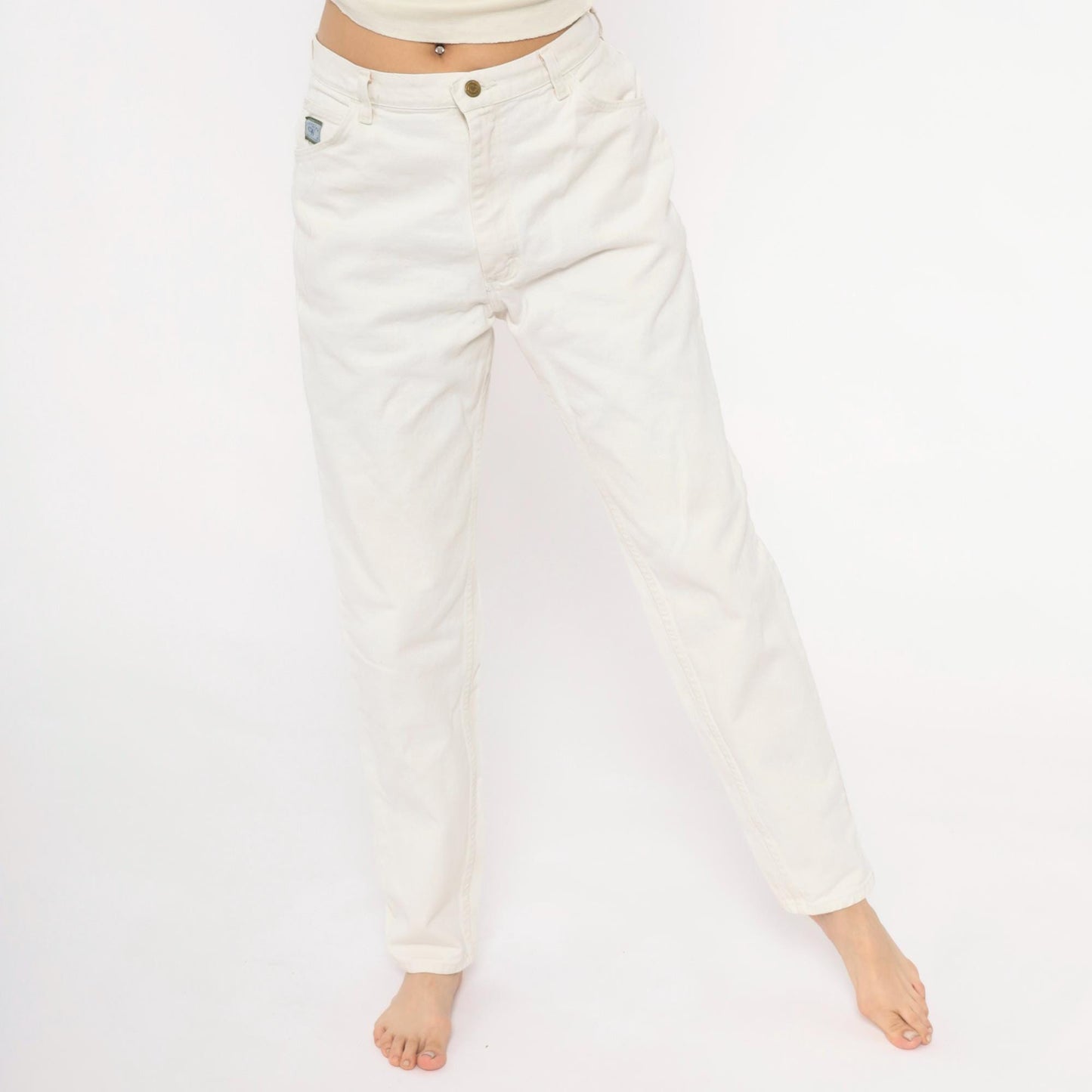 90s Wrangler White Cotton Denim High-Rise Straight Jeans Women's 29
