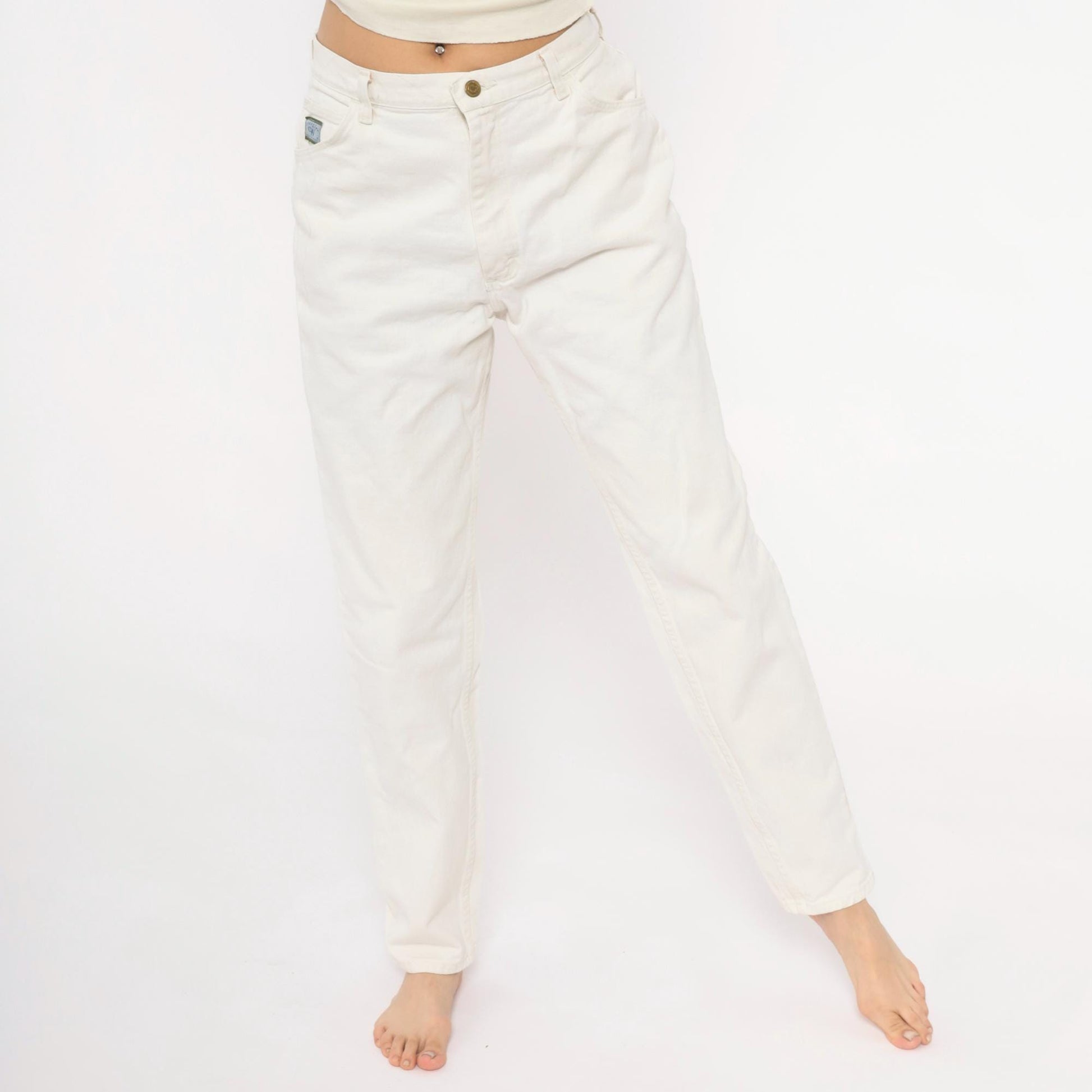 90s Wrangler White Cotton Denim High-Rise Straight Jeans Women's 29