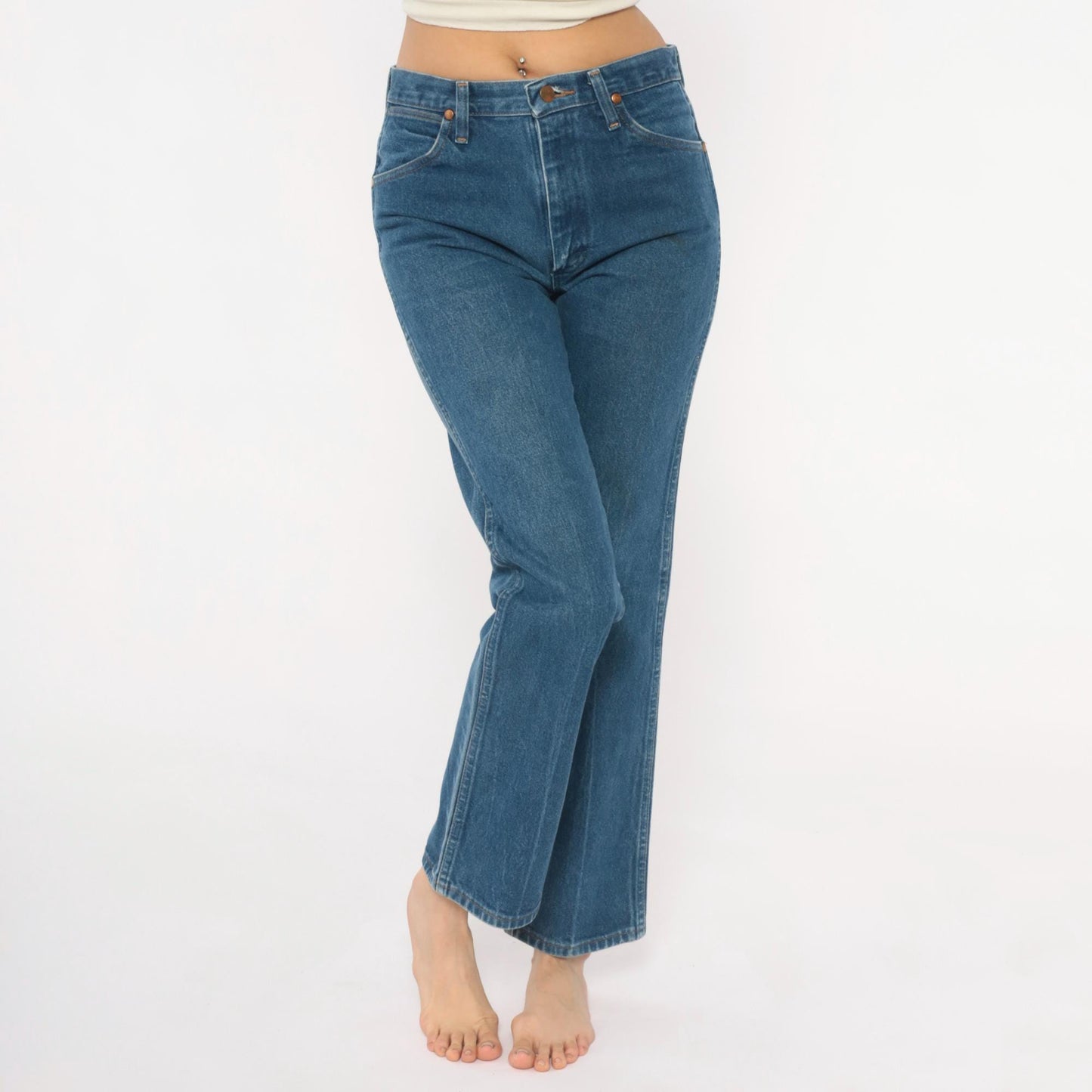 90s Wrangler High Waisted Straight Leg Jeans Medium Wash Blue Denim Small