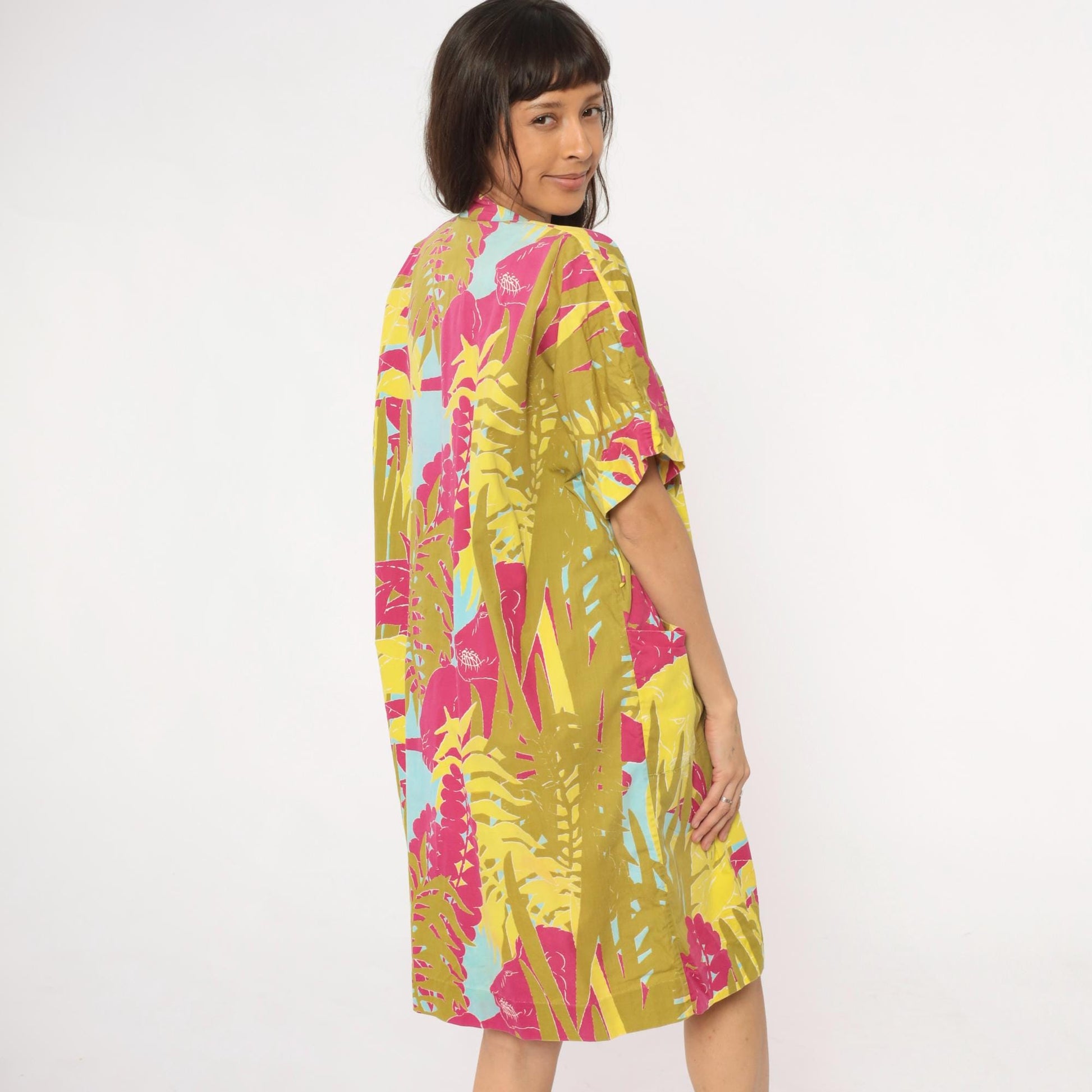 80s Lion Jungle Tropical Kimono Robe Knee Length Cotton Small Medium